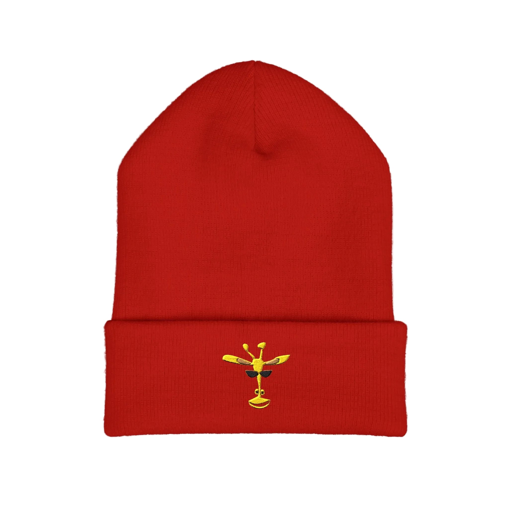 Embroidered Yellow Giraffe Cuffed Beanie