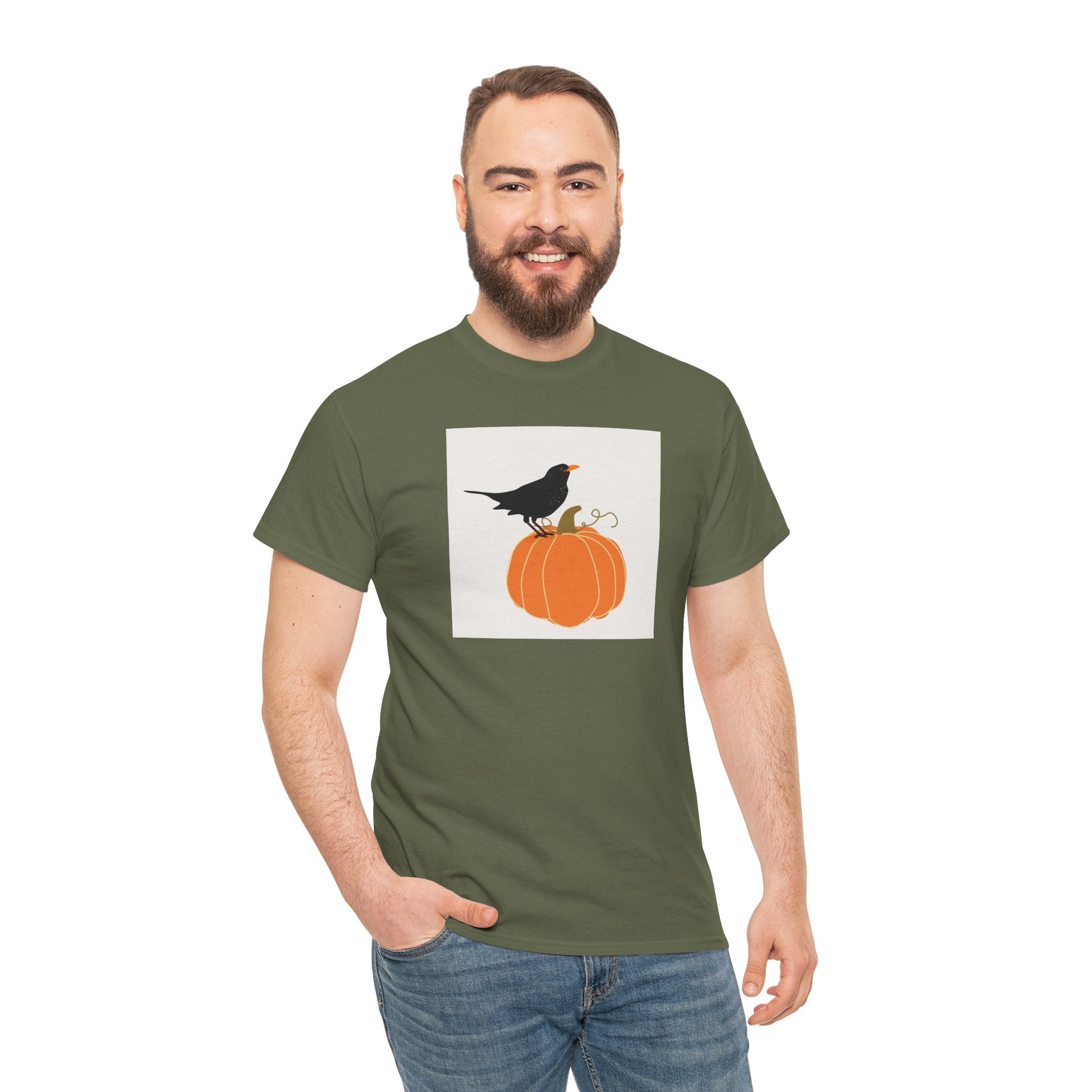 Pumpkin & Crow Tee — Autumn Halloween Graphic T-Shirt