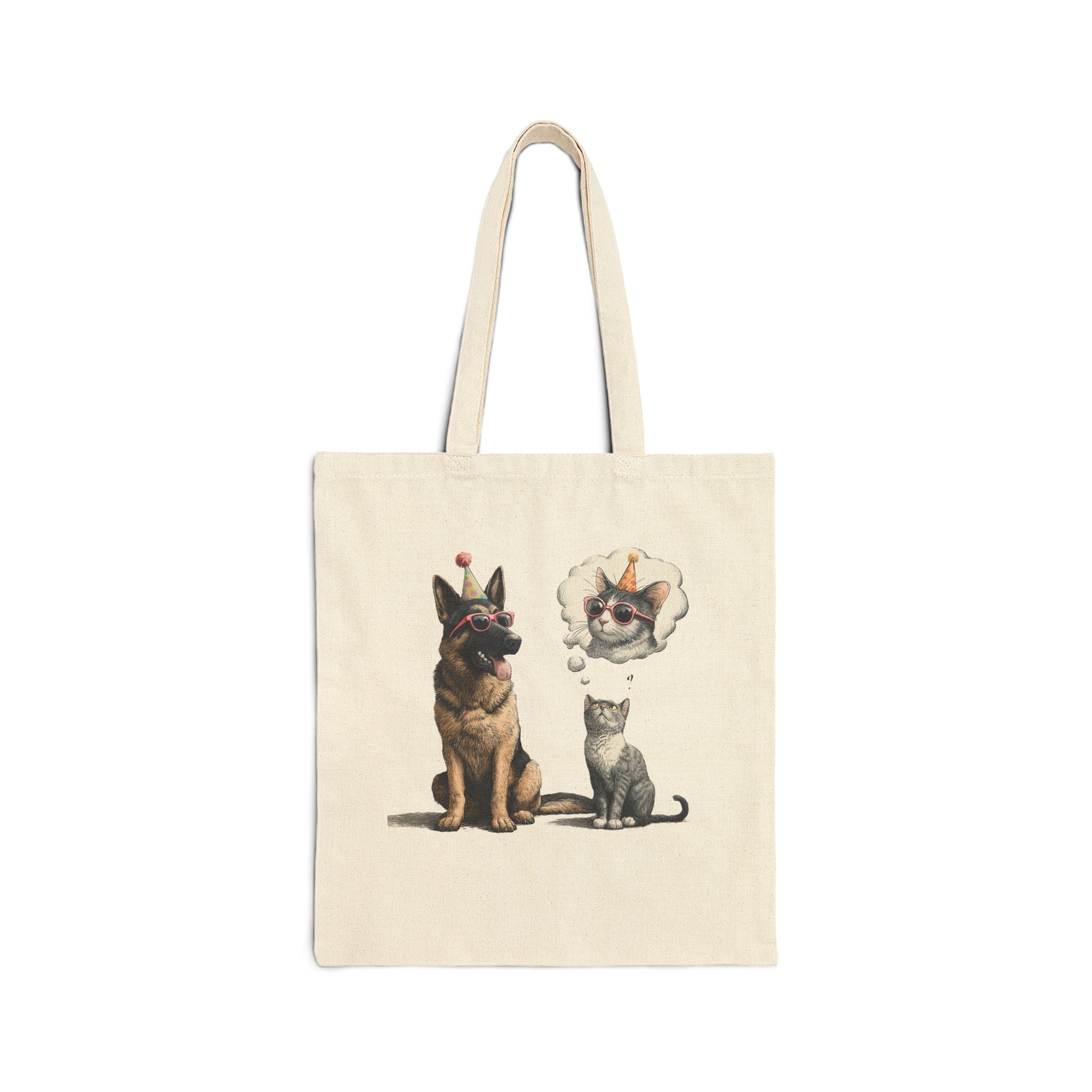 Canvas Tote Bag - Dog and Cat Thought Bubble Illustration