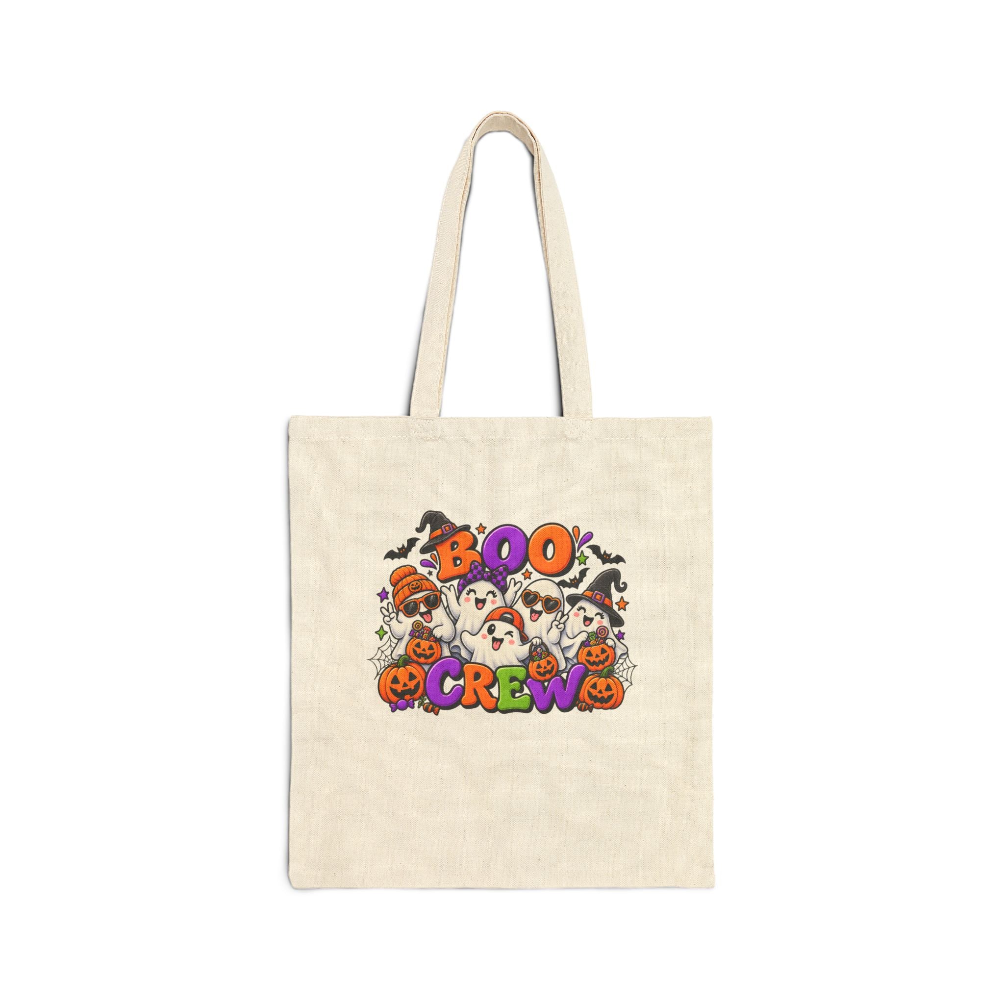 Halloween 'Boo Crew' Canvas Tote Bag – Cute Ghost & Pumpkin Trick-or-Treat Bag