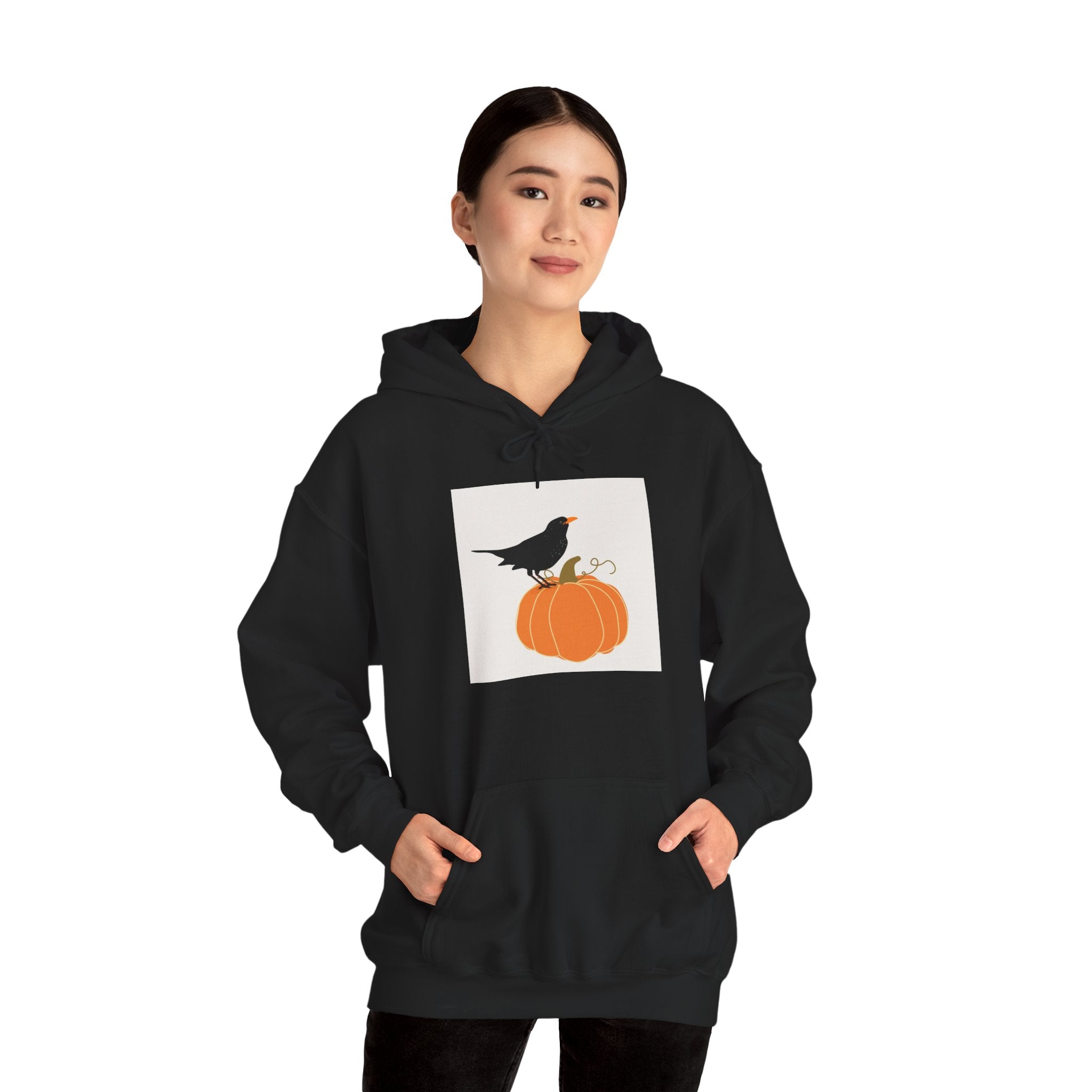 Halloween Crow on Pumpkin Hoodie