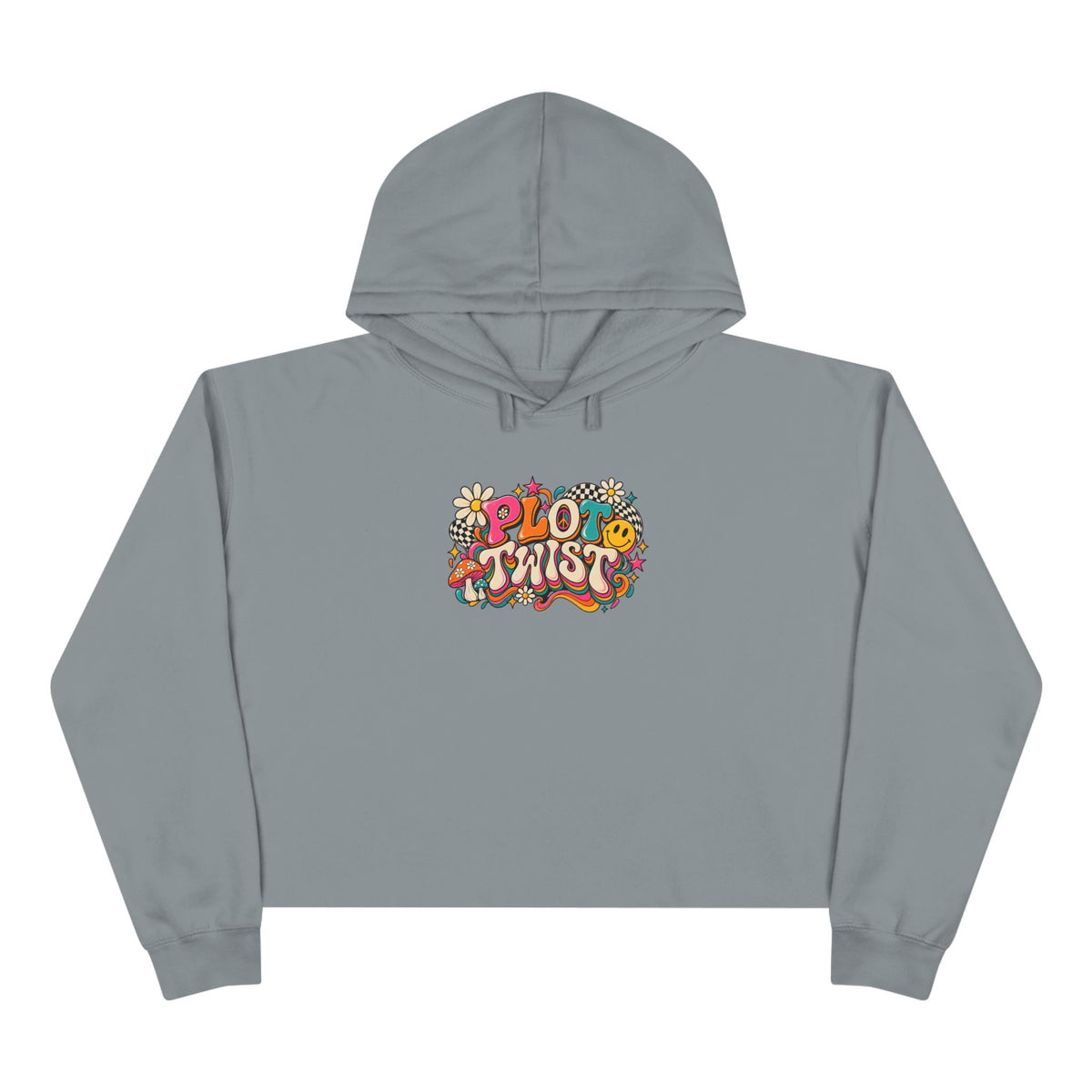 Crop Hoodie — Retro 'Plant Twist' Floral Graphic Cropped Hoodie