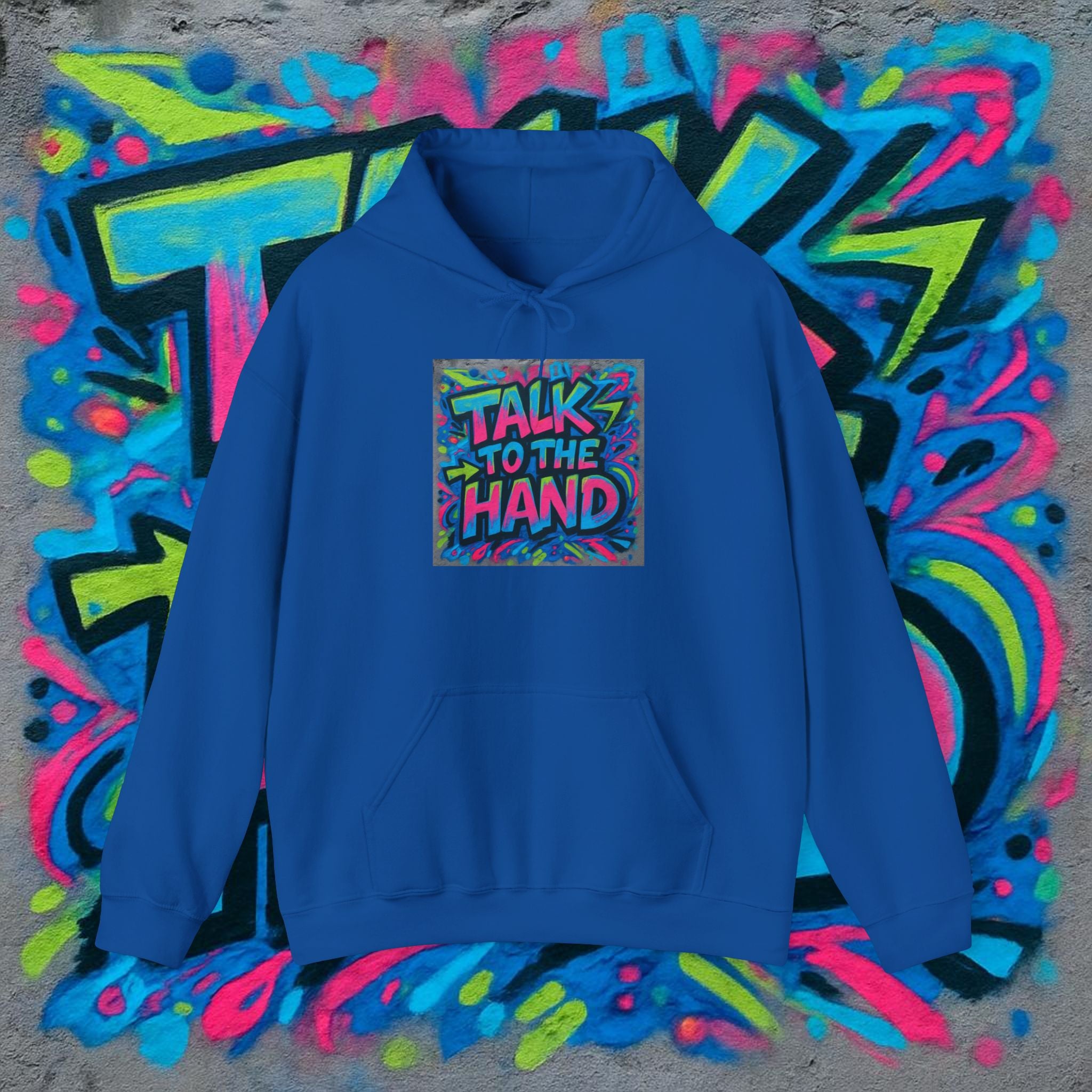 Talk to the Hand Hoodie — Retro 90s Graffiti Graphic Pullover