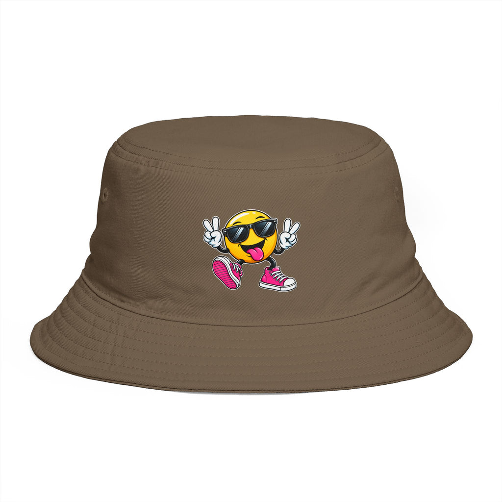 Smiley Peace Sign Bucket Hat — Retro Cool Emoji Sun Hat