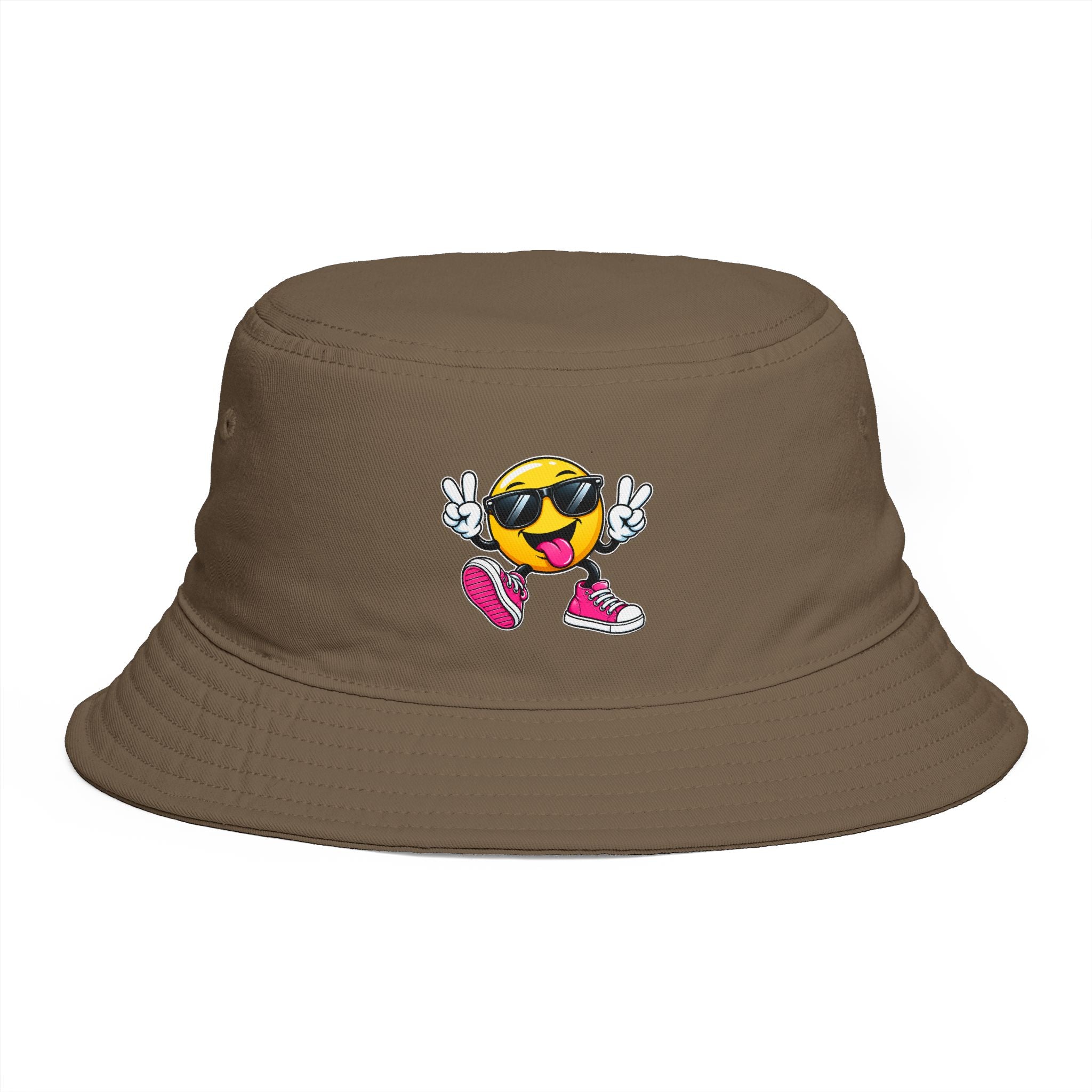 Smiley Peace Sign Bucket Hat — Retro Cool Emoji Sun Hat