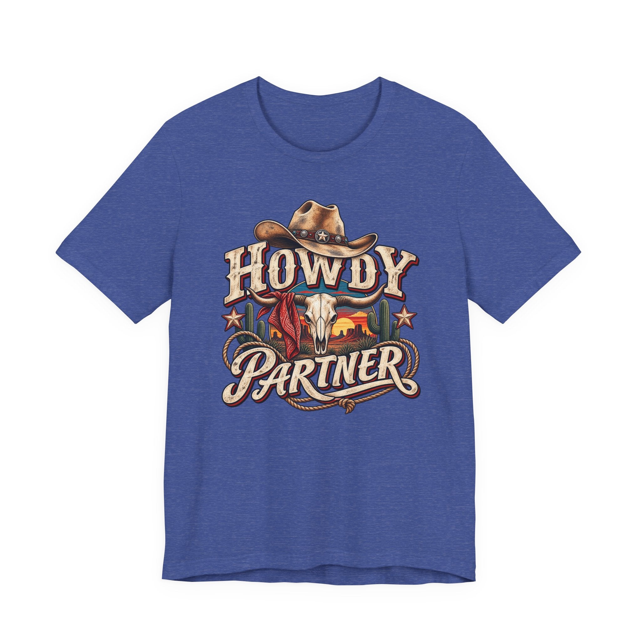 Howdy Partner Cowboy T‑Shirt - Western Skull & Sunset Graphic Tee