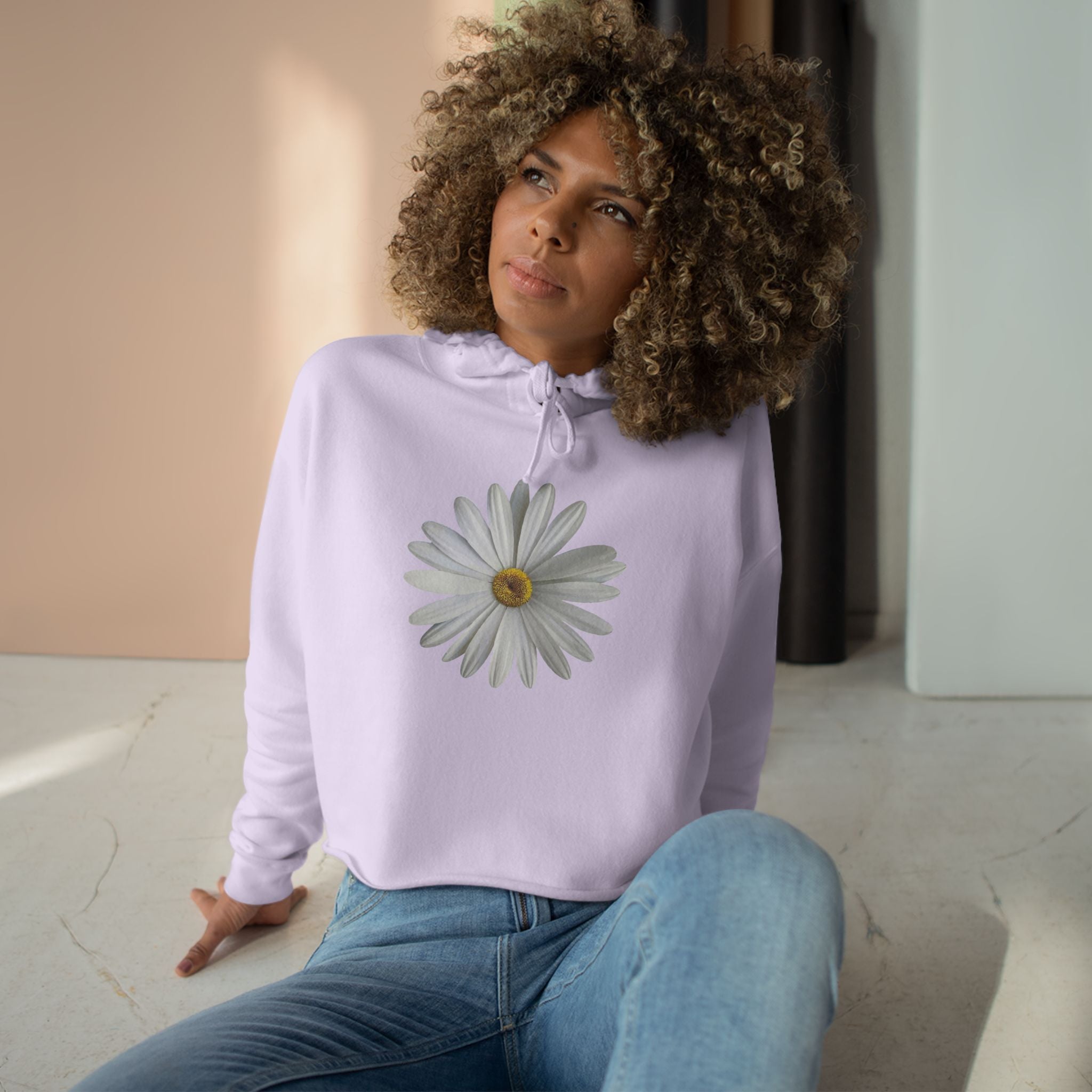 Daisy Crop Hoodie — Minimal Floral Cropped Sweatshirt