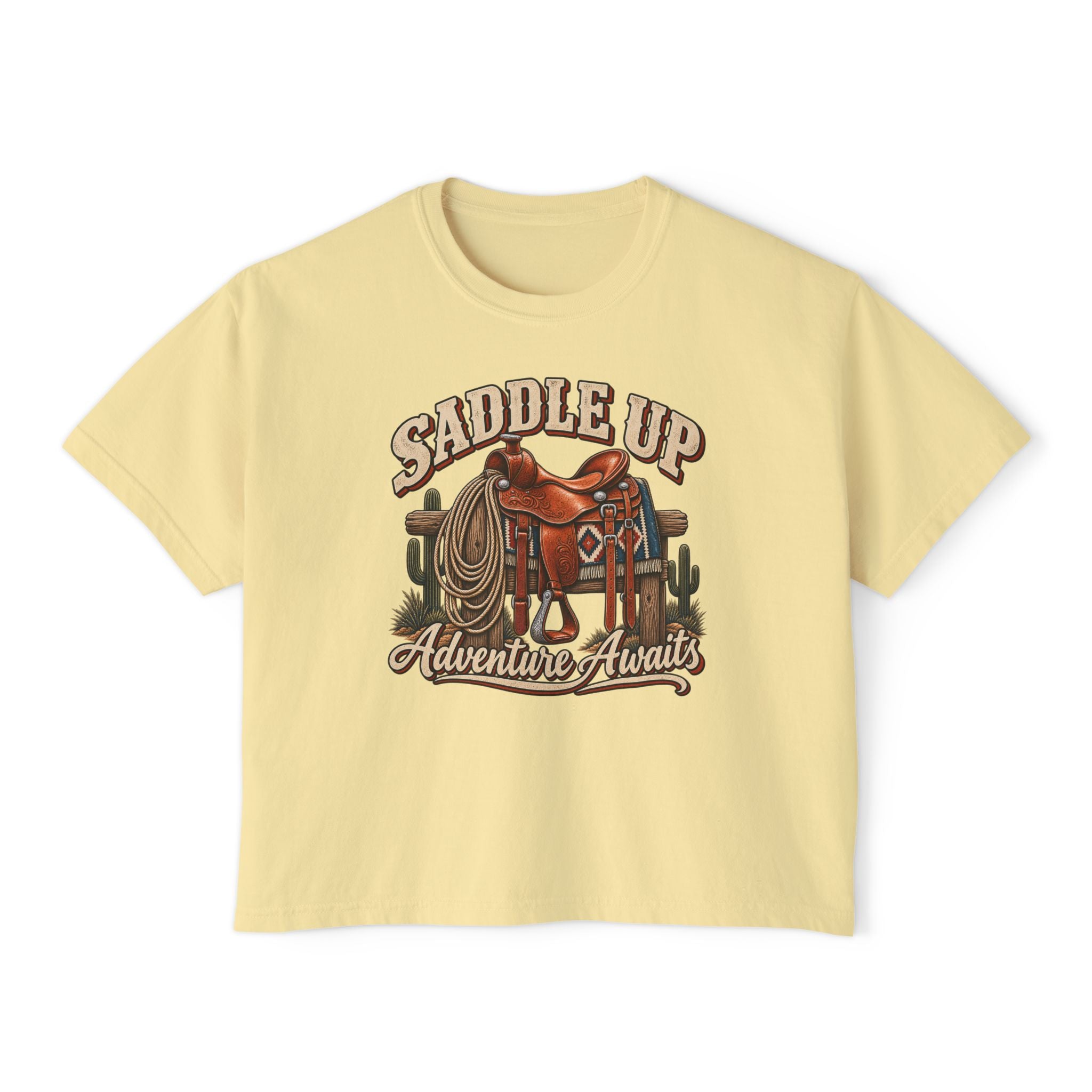 Saddle Up Adventure Awaits Women’s Boxy Tee
