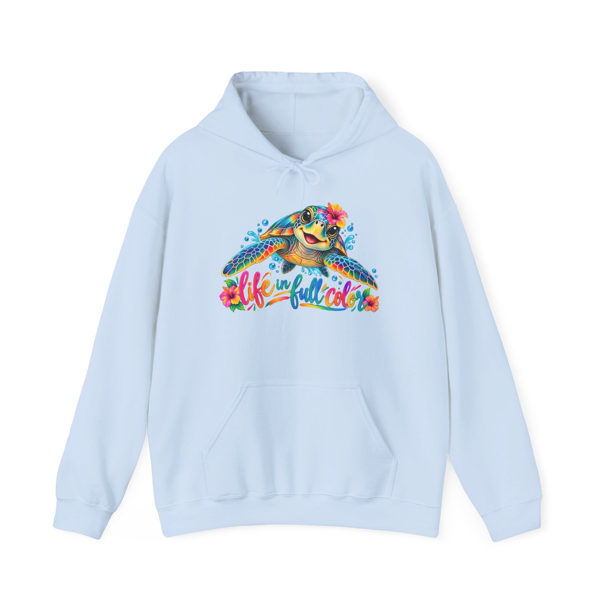 Sea Turtle Floral Hoodie – “Life Is Full Color” Tropical Graphic Sweatshirt