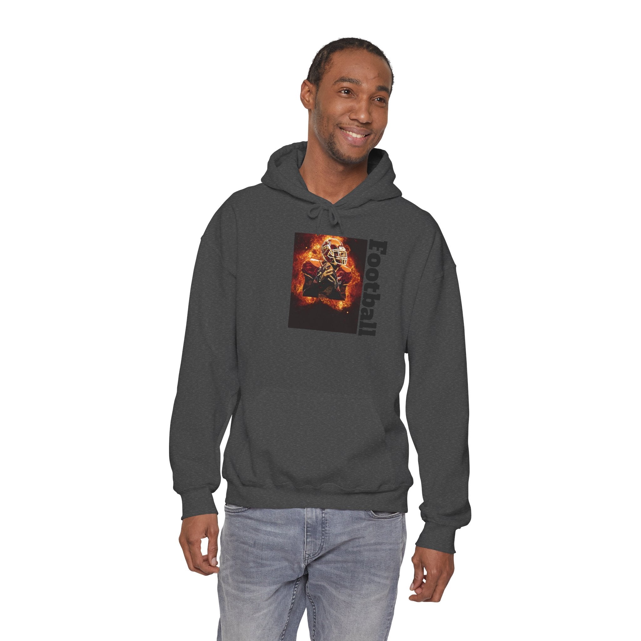 Football Flames Hoodie — Fiery Helmet Graphic Hooded Sweatshirt