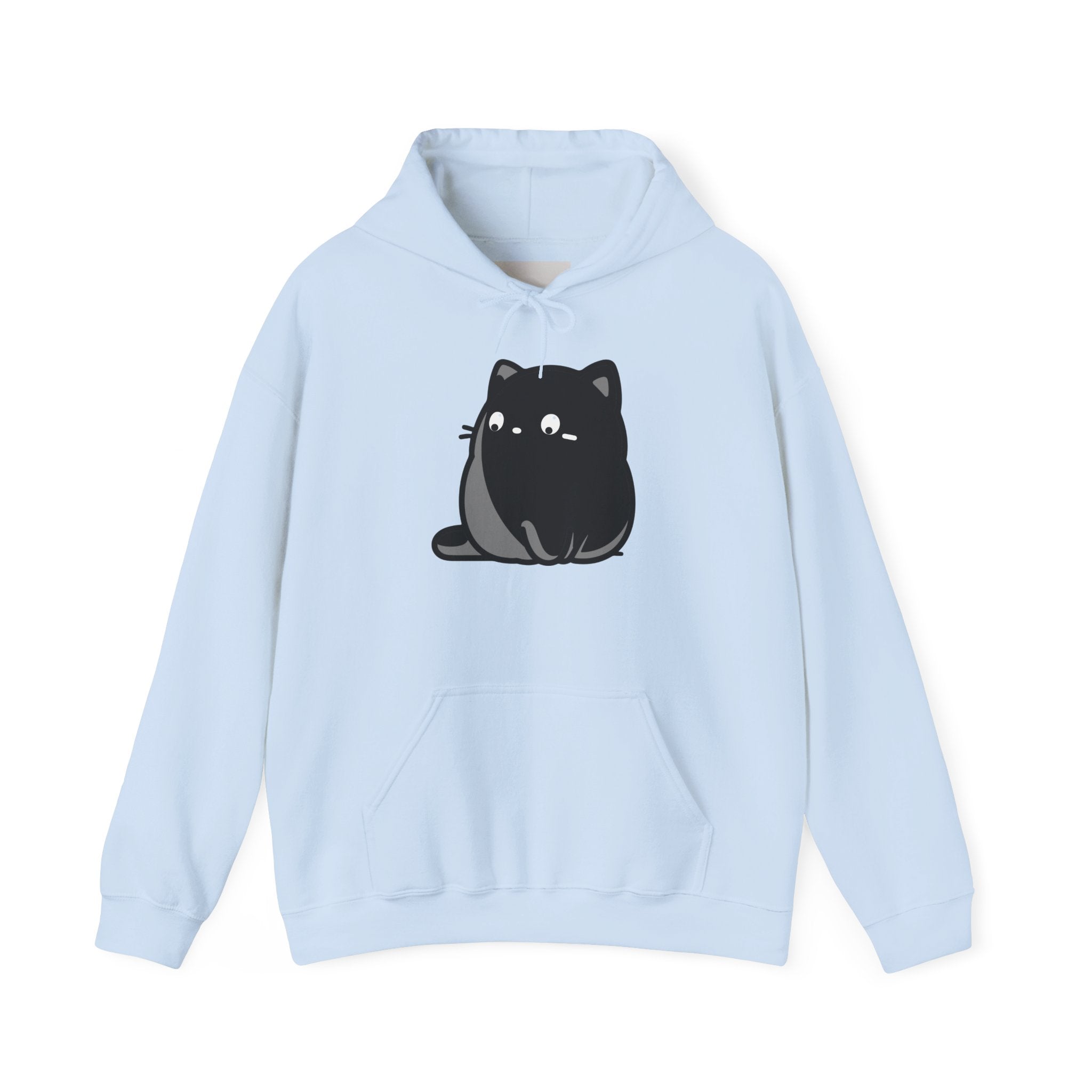 Cute Black Cat Hoodie – Kawaii Chubby Cat Graphic Sweatshirt