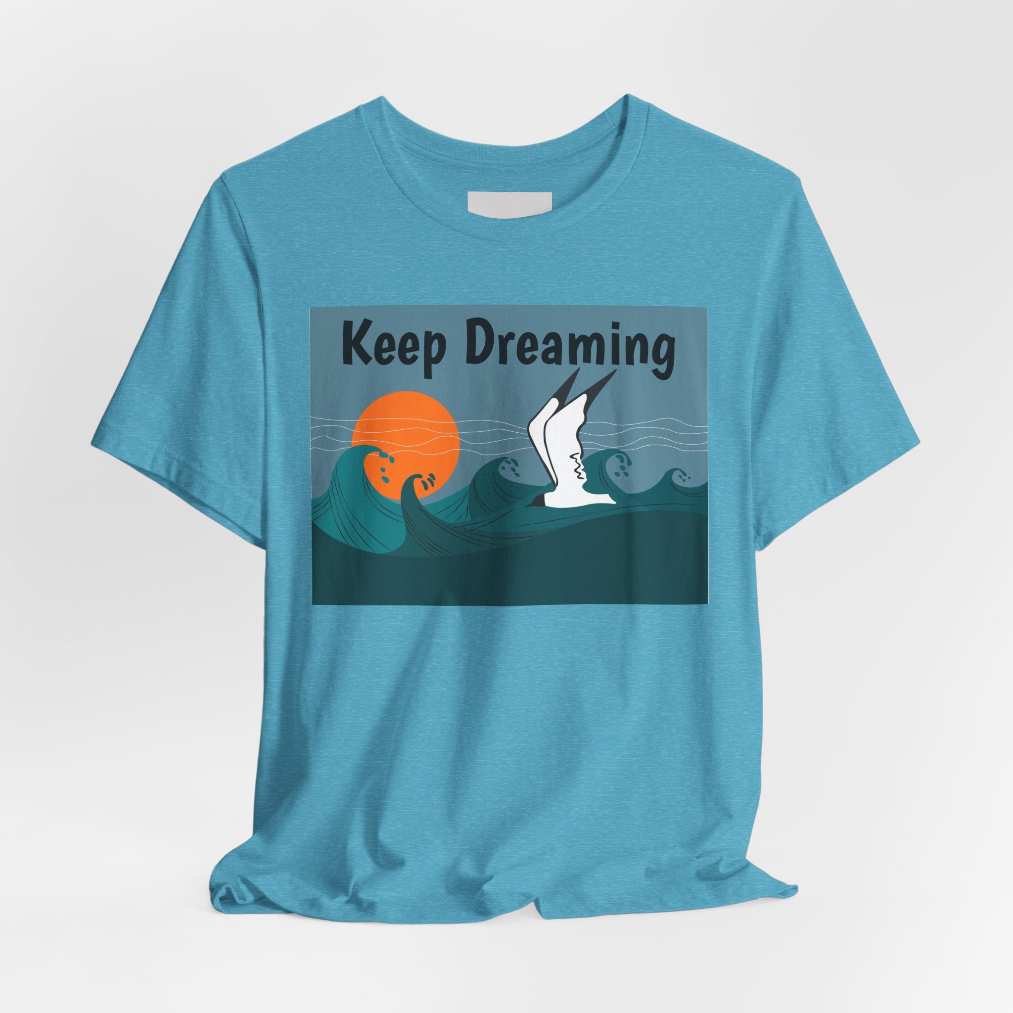 Keep Dreaming Seagull T-Shirt — Sunset Ocean Waves Graphic Tee