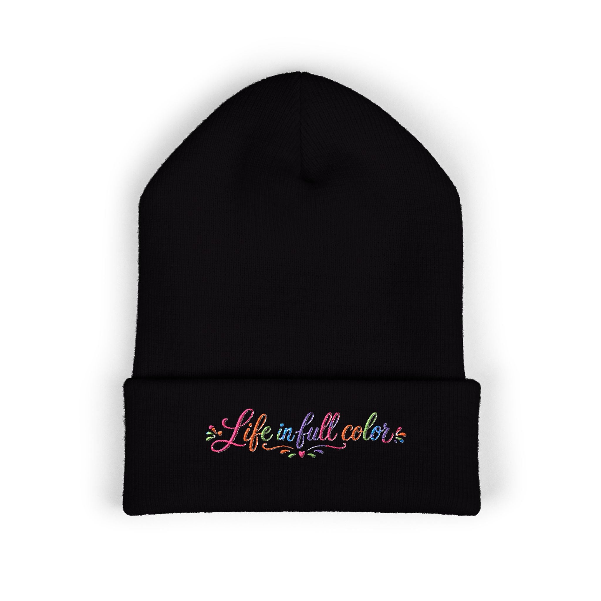 Embroidered 'Life in Full Color' Cuffed Beanie