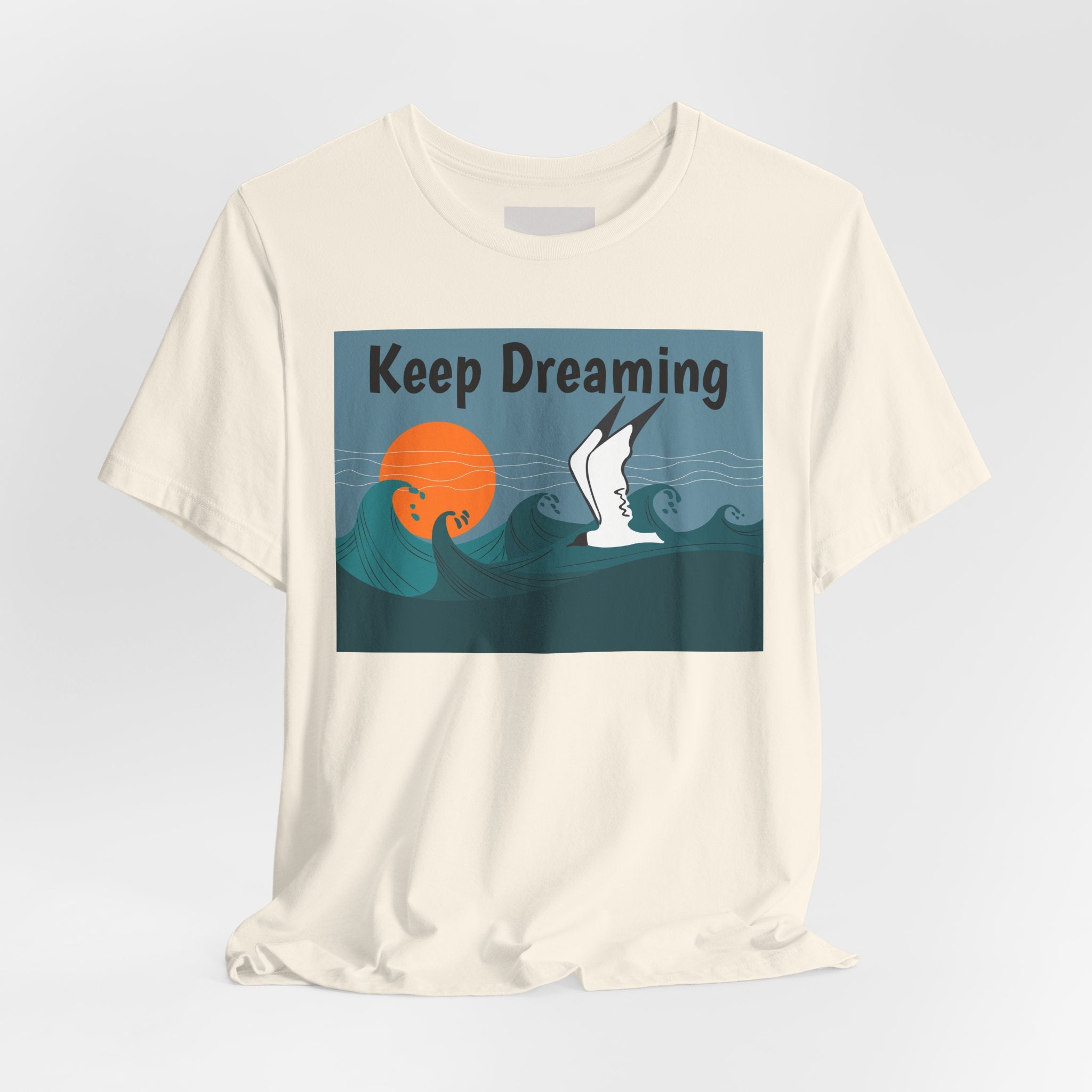Keep Dreaming Seagull T-Shirt — Sunset Ocean Waves Graphic Tee