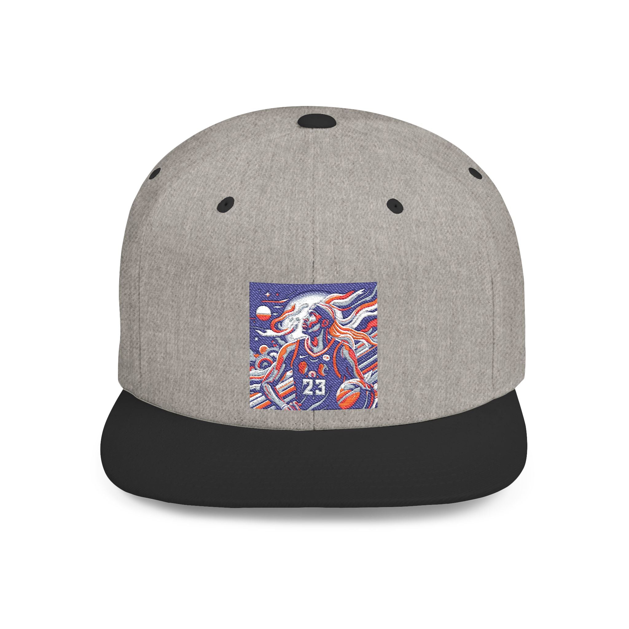 Snapback Hat — Retro Cosmic Basketball Graphic Flat Bill Cap