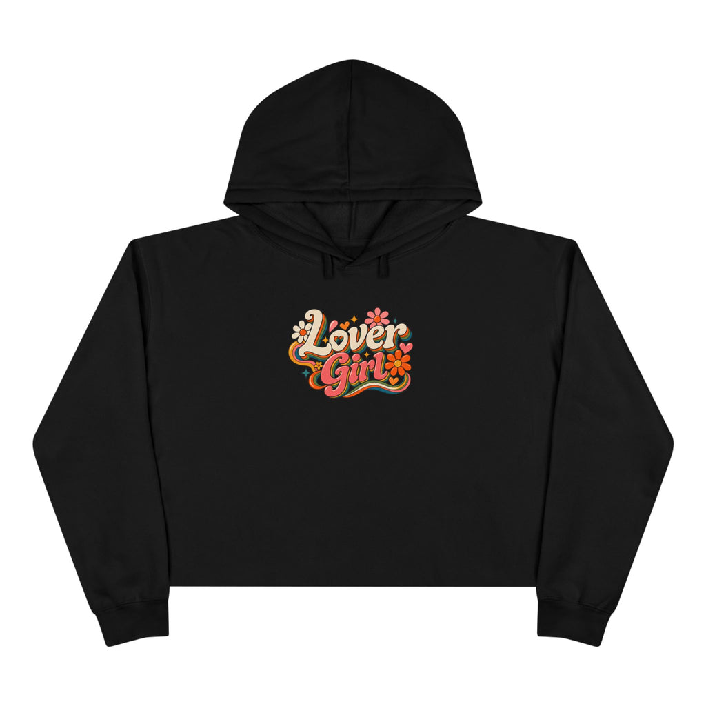 Lover Girl Crop Hoodie — Retro Floral Hand-Lettered Pullover