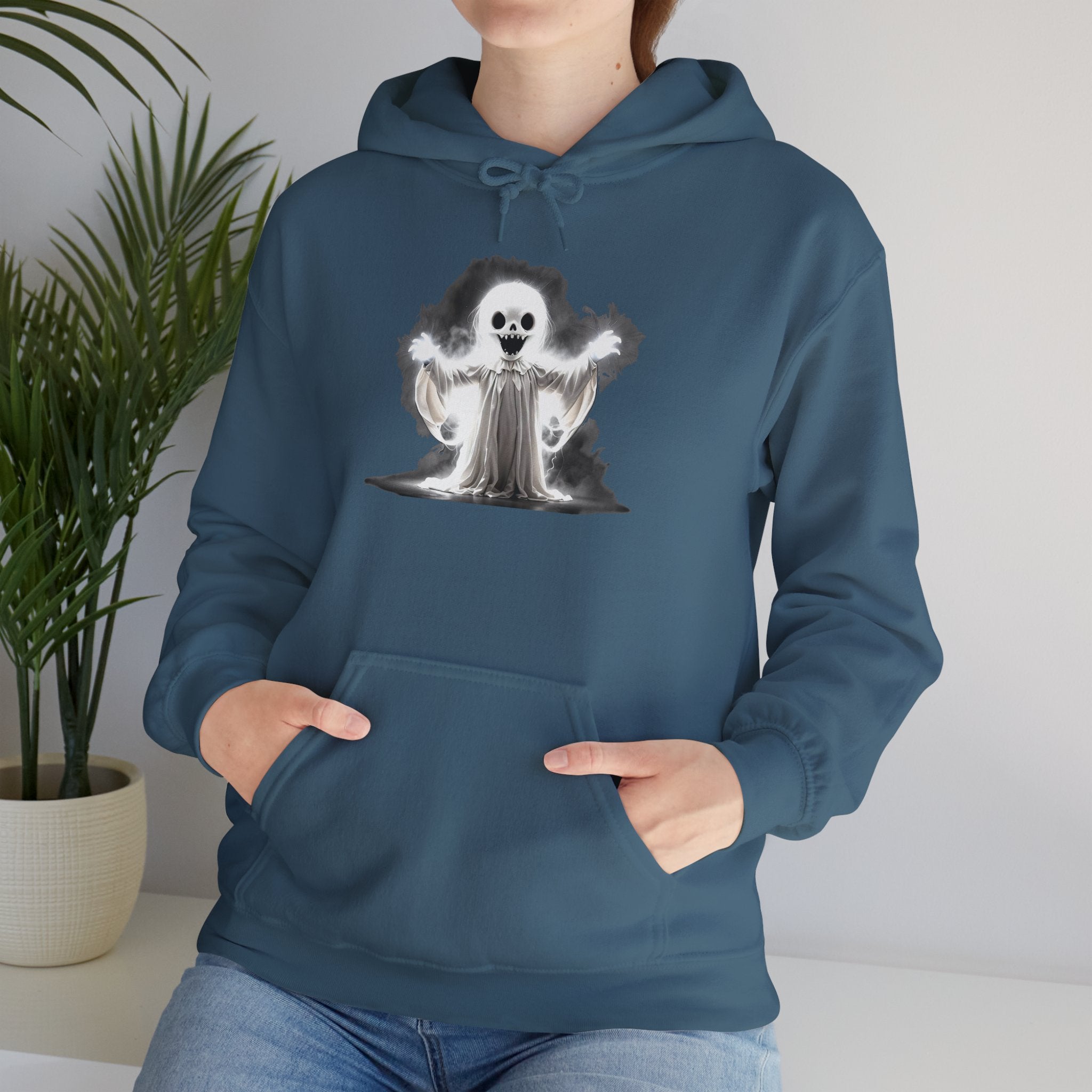 Ghostly Reaper Hoodie – Spooky Skeleton Spirit Graphic Hooded Sweatshirt