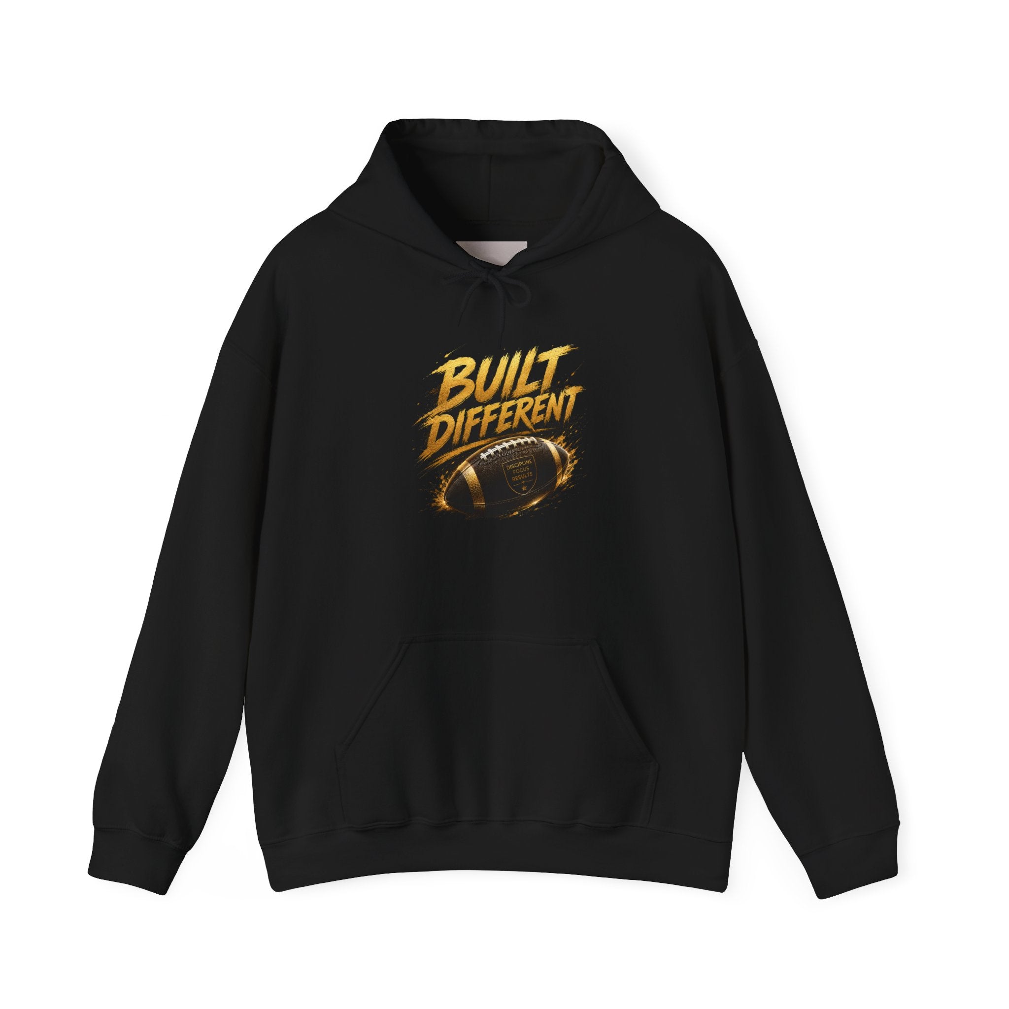 Built Different Hoodie — Bold Gold Graphic Pullover