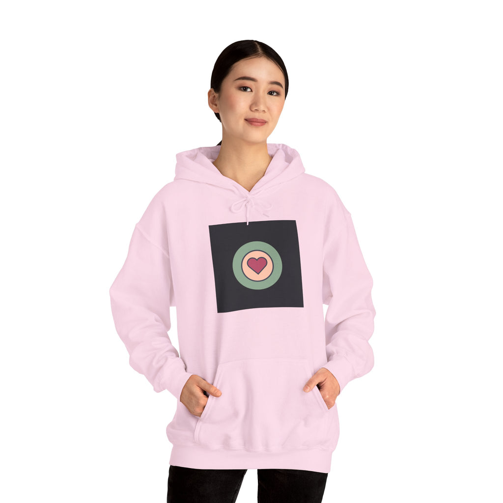 Retro Heart Target Hoodie — Vintage Pastel Heart Graphic Hooded Sweatshirt