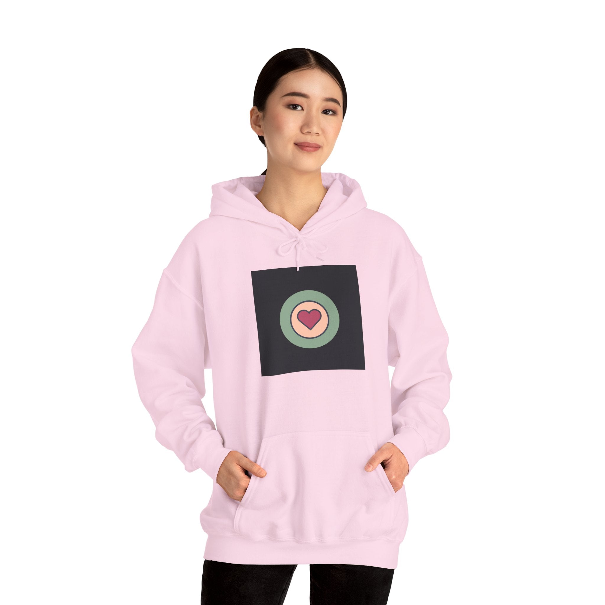 Retro Heart Target Hoodie — Vintage Pastel Heart Graphic Hooded Sweatshirt