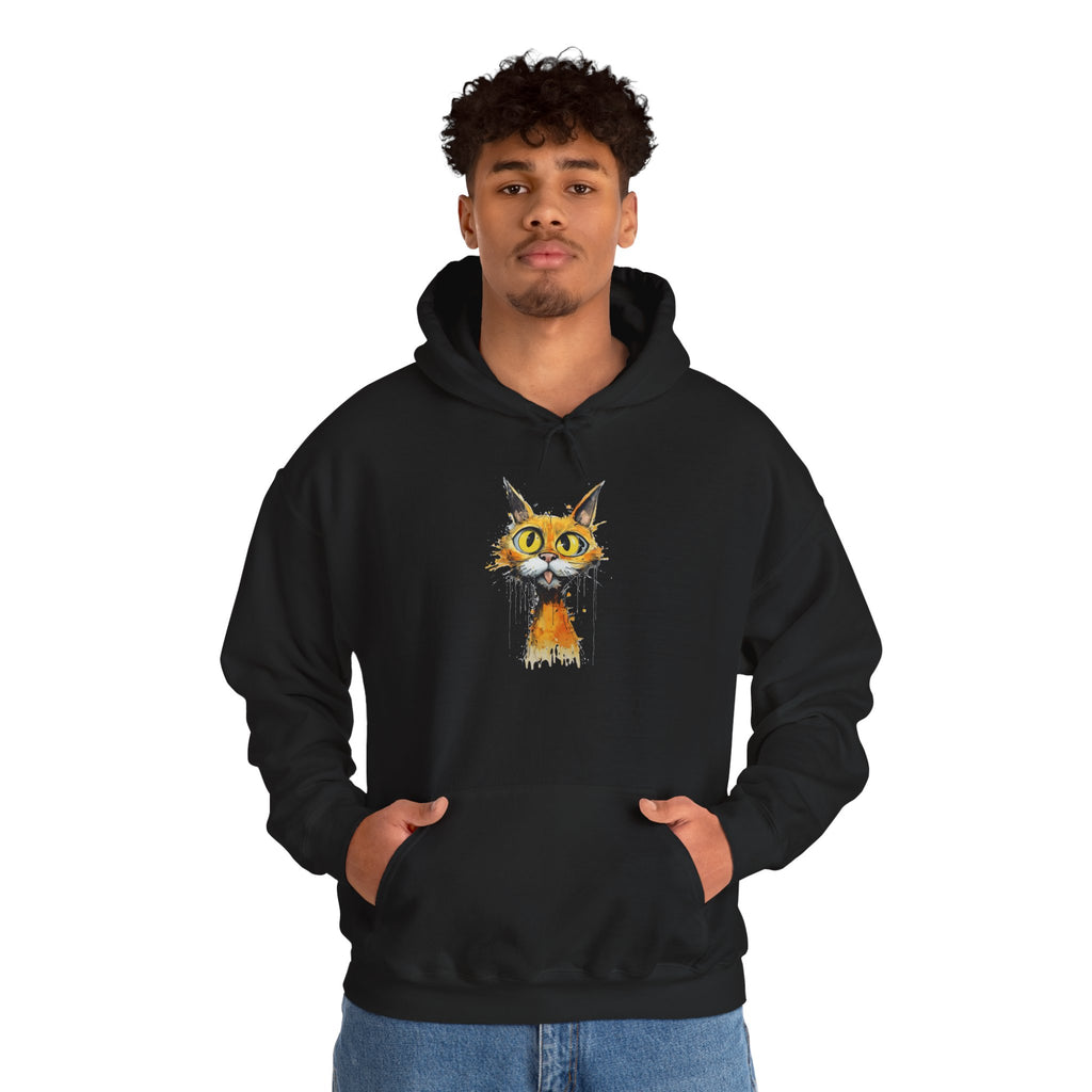 Cat Portrait Hoodie — Whimsical Watercolor Yellow-Eyed Cat Graphic