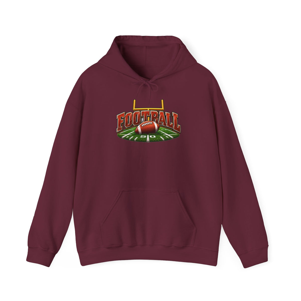 Football Field Graphic Hoodie – Retro Goalposts & “Football” Logo