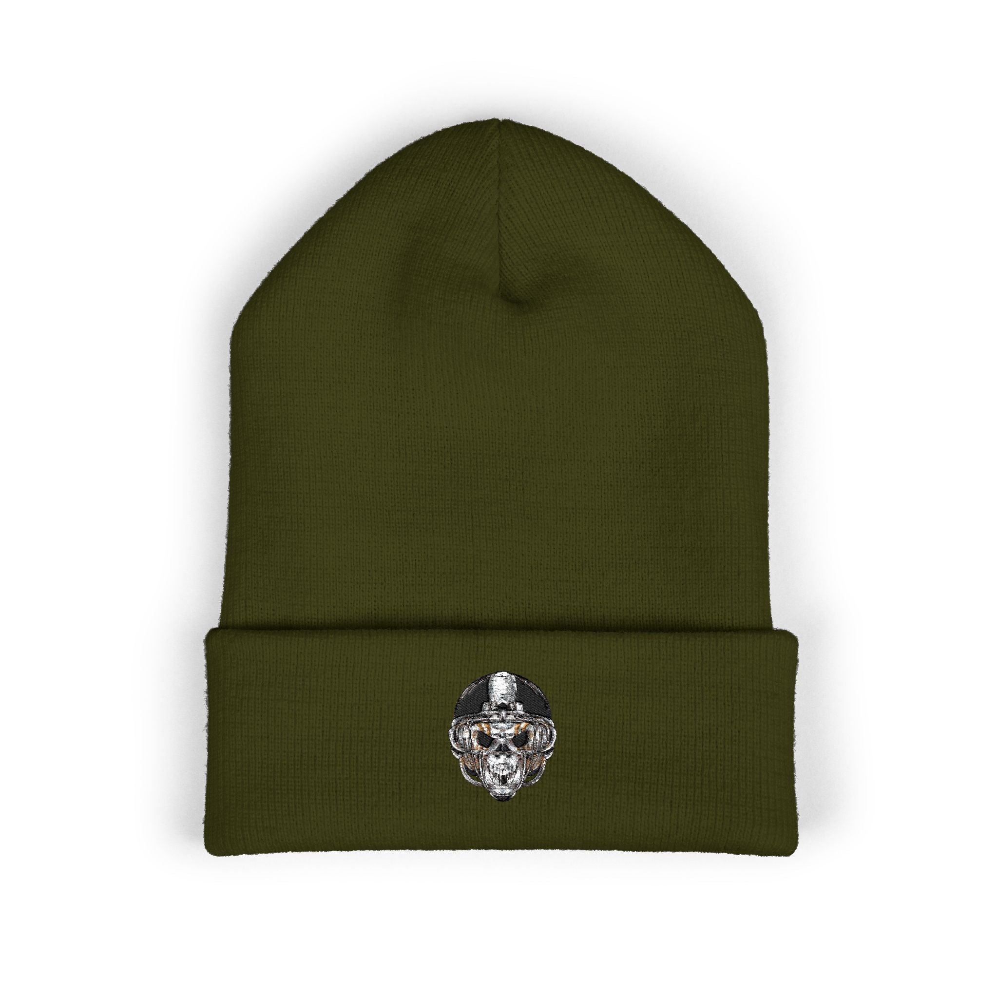 Embroidered Skull Cuffed Beanie — Classic Winter Knit Hat