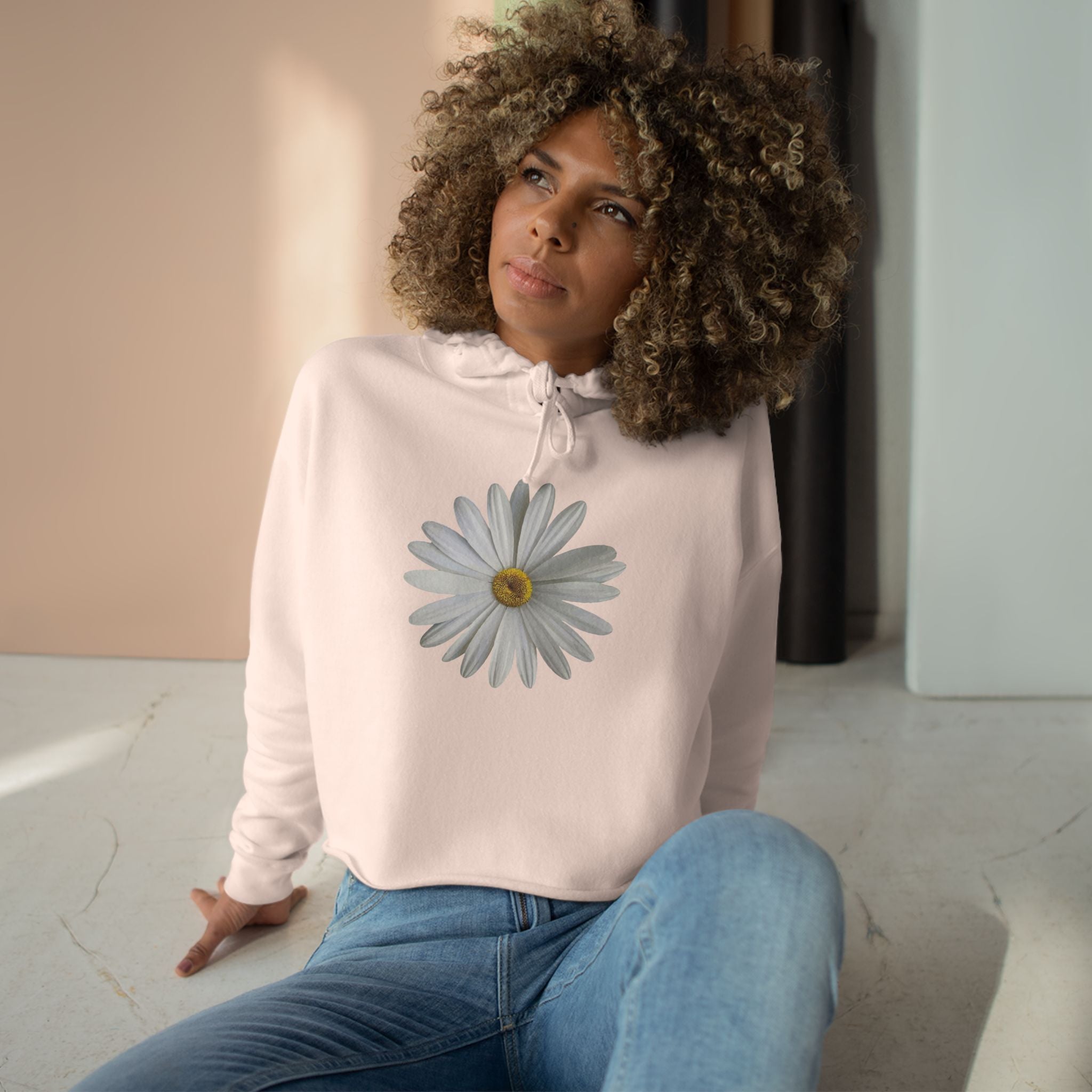 Daisy Crop Hoodie — Minimal Floral Cropped Sweatshirt