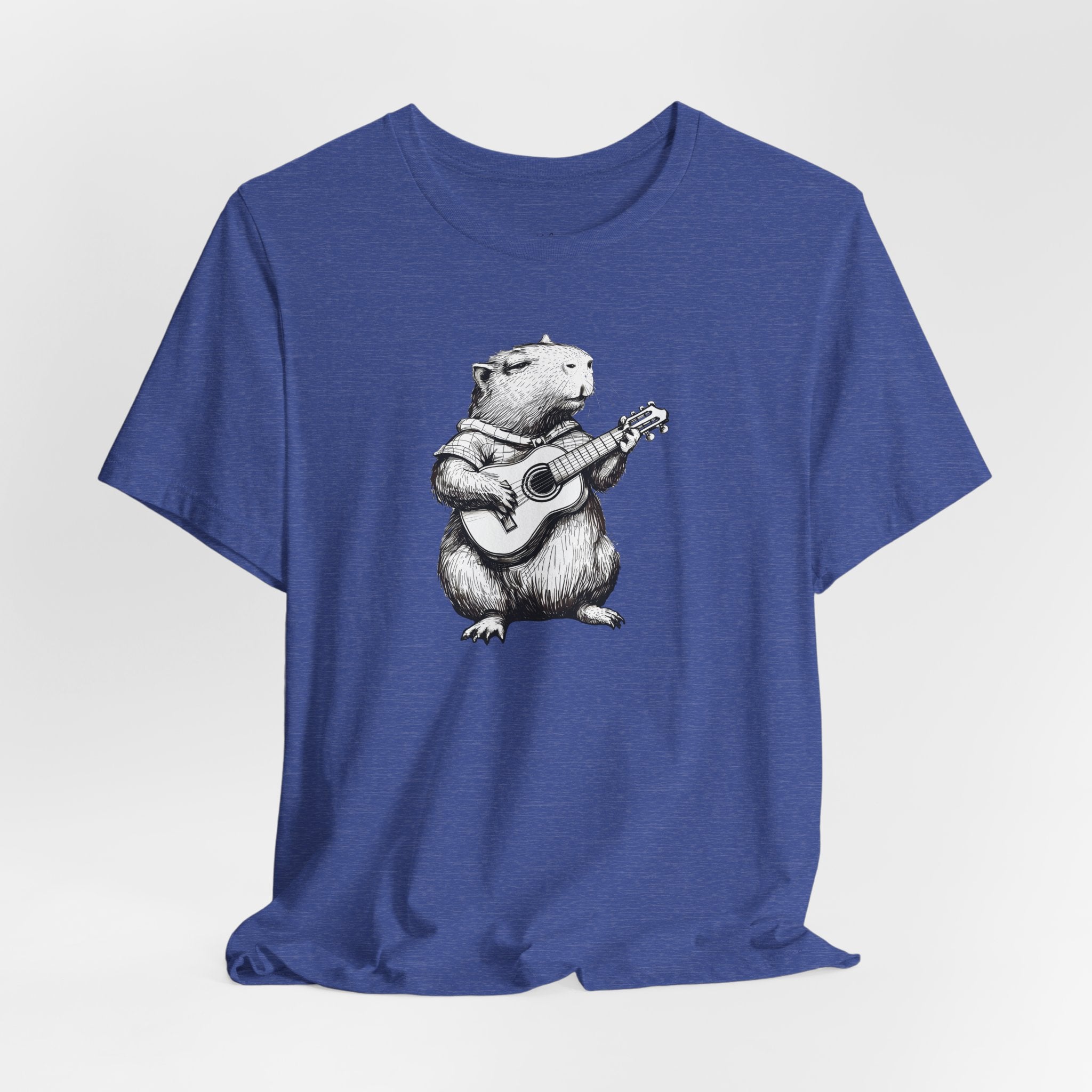 Guitar Playing Capybara Tee — Cute Acoustic Animal Graphic T-Shirt