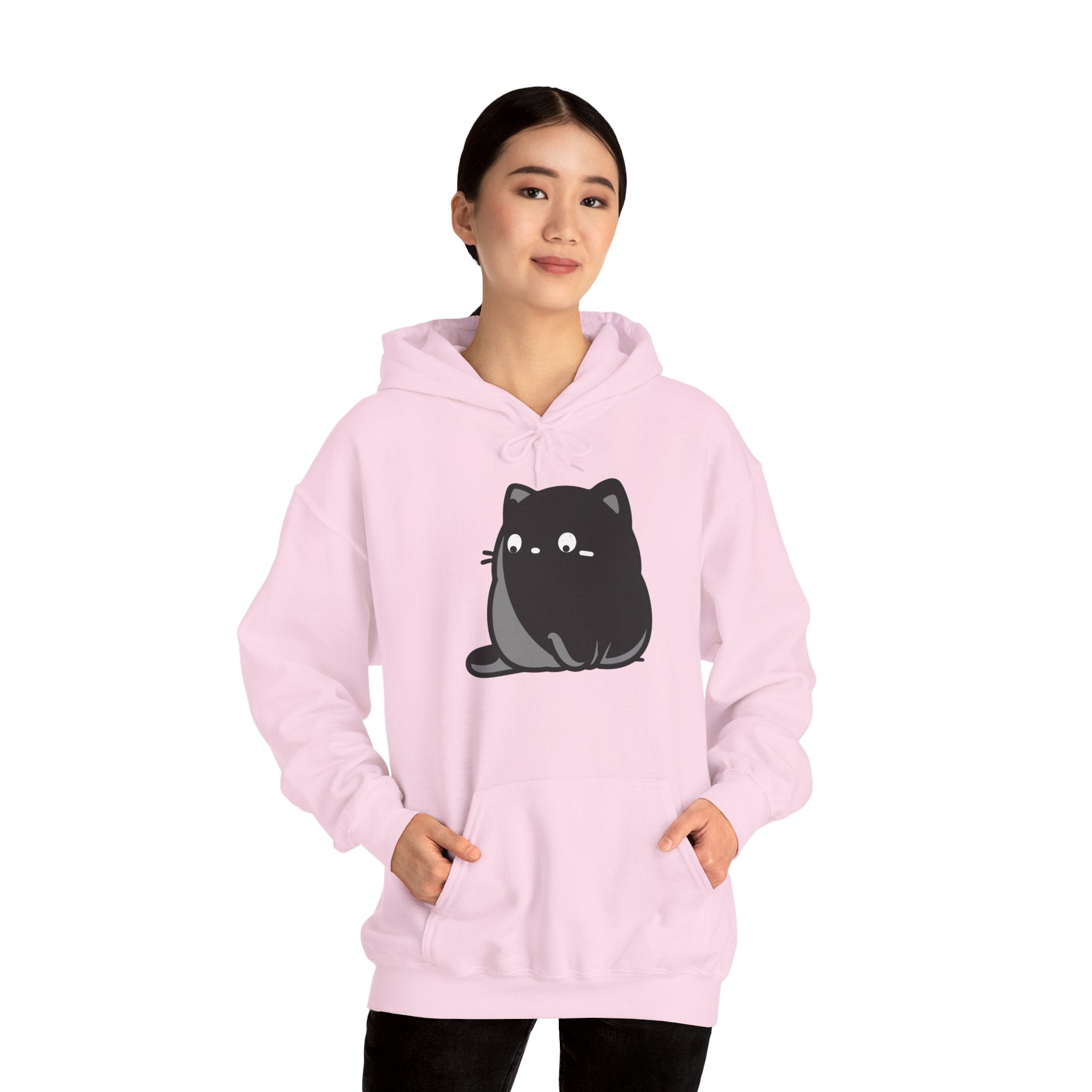 Cute Black Cat Hoodie – Kawaii Chubby Cat Graphic Sweatshirt