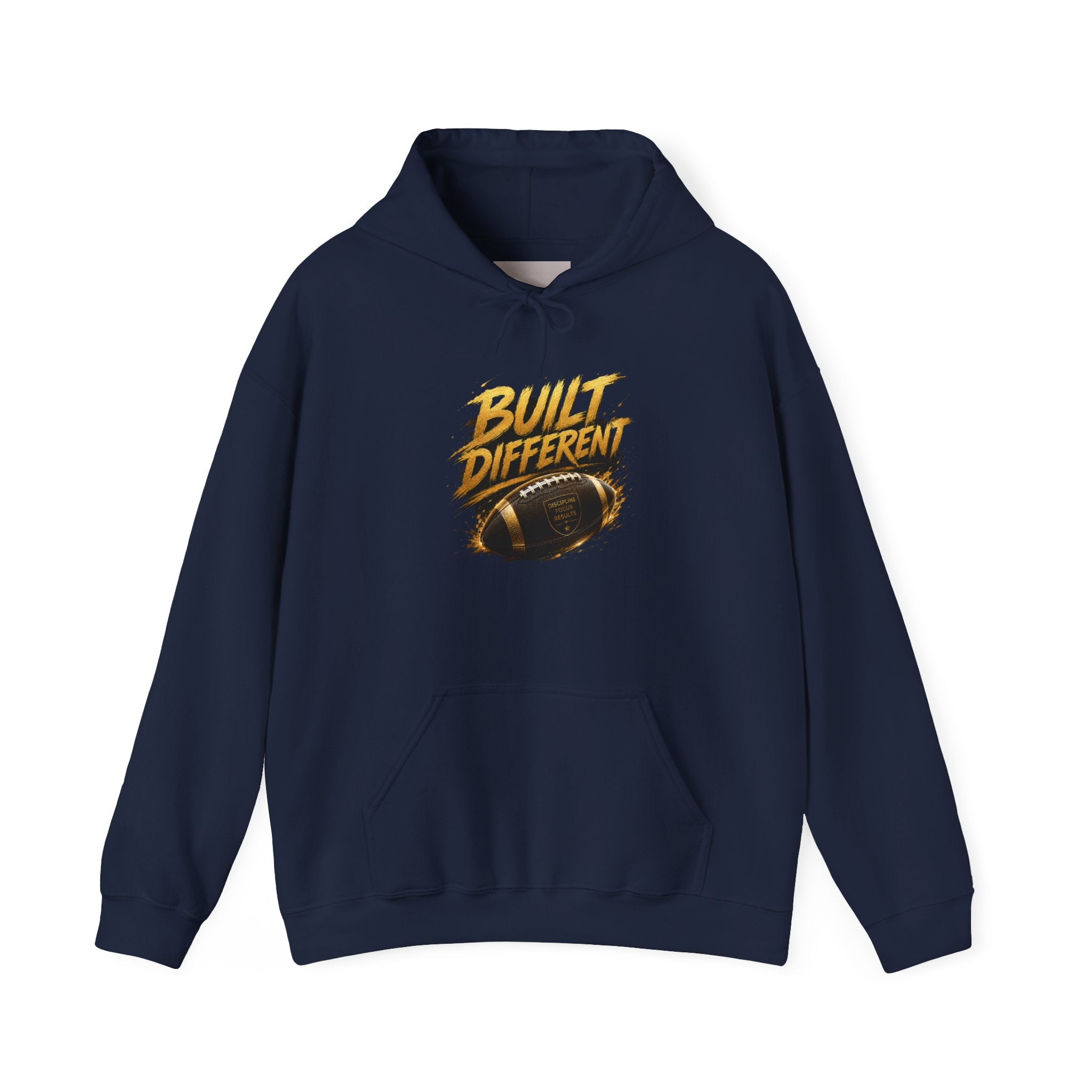 Built Different Hoodie — Bold Gold Graphic Pullover