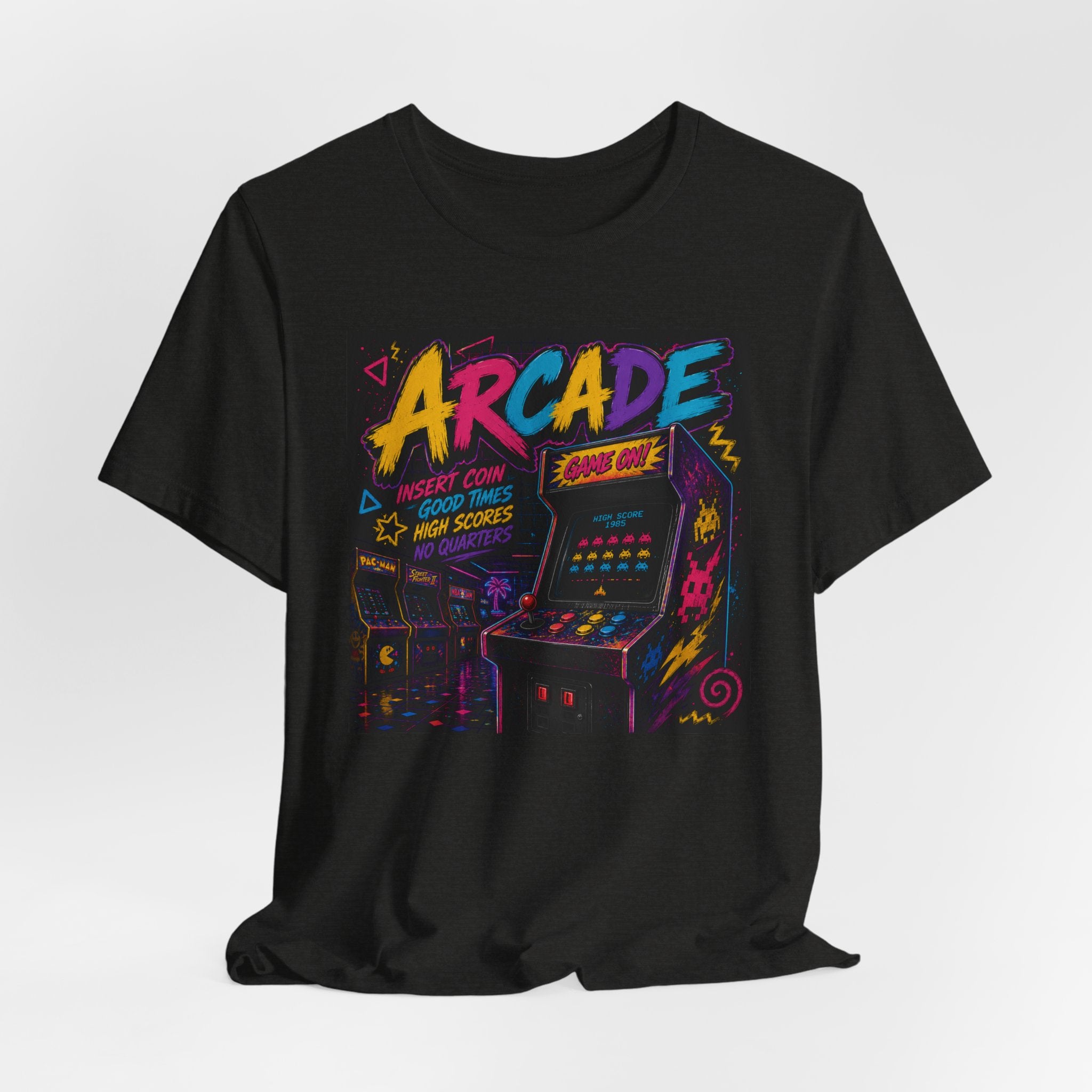 Arcade Retro Tee — Neon Game Room Graphic Shirt