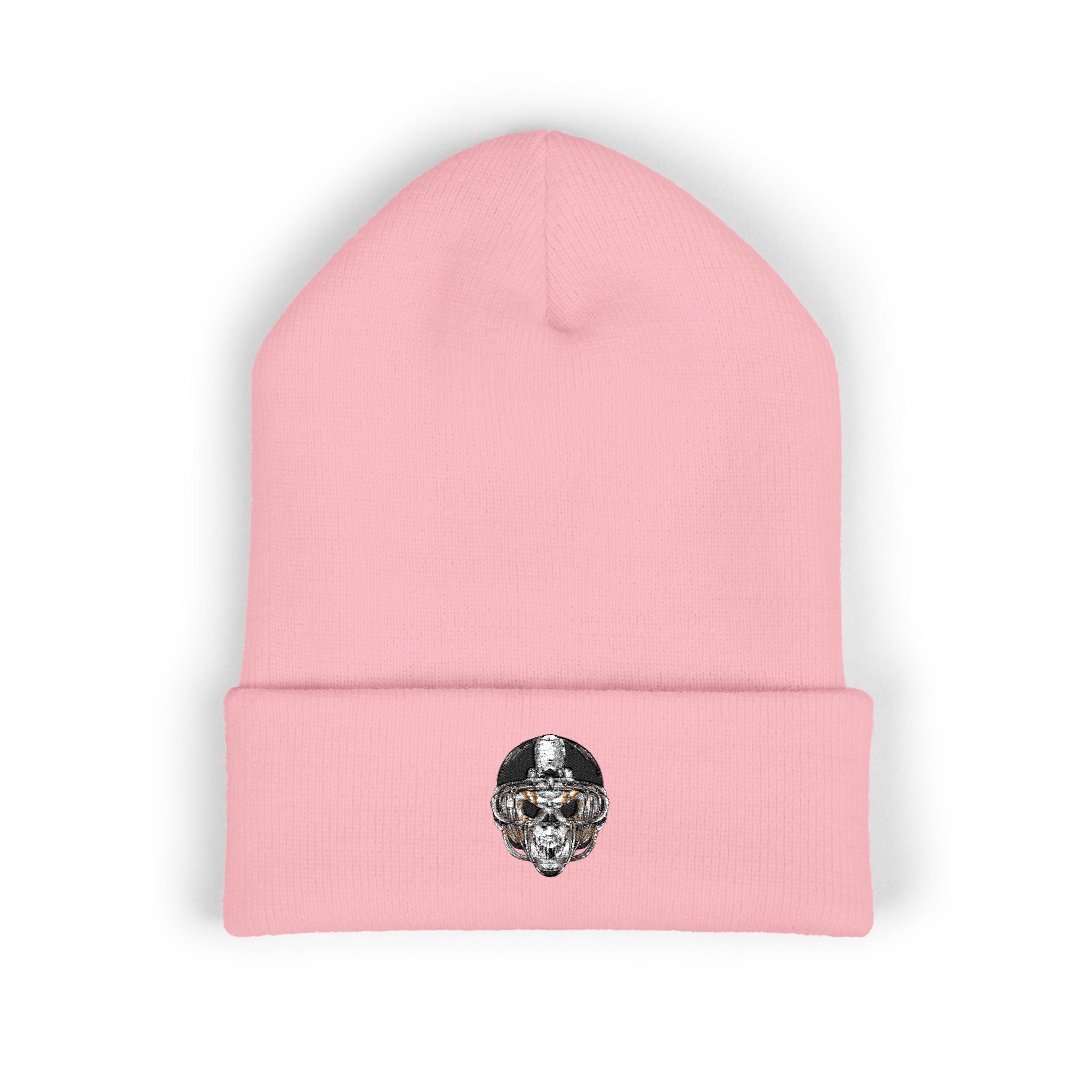 Embroidered Skull Cuffed Beanie — Classic Winter Knit Hat