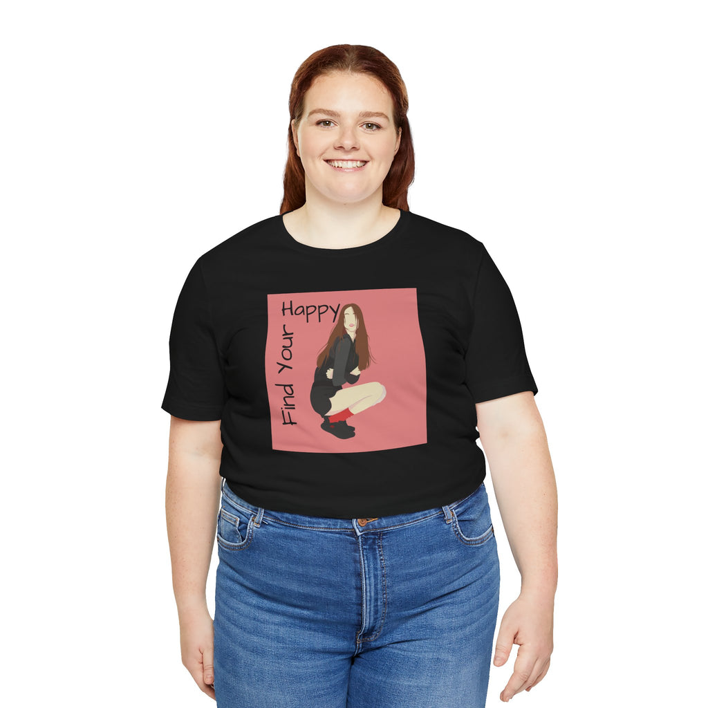 Find Your Happy Tee — Positive Graphic T‑Shirt with Illustrated Girl