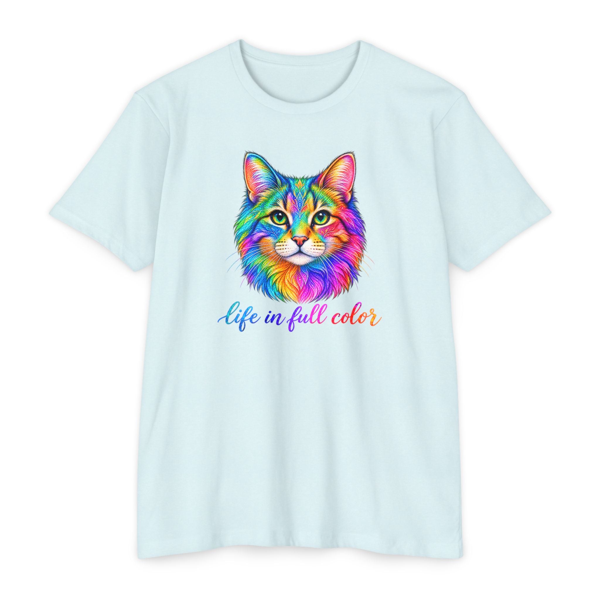 Colorful Cat T-Shirt — "Life in Full Color" Vibrant Rainbow Kitty Tee