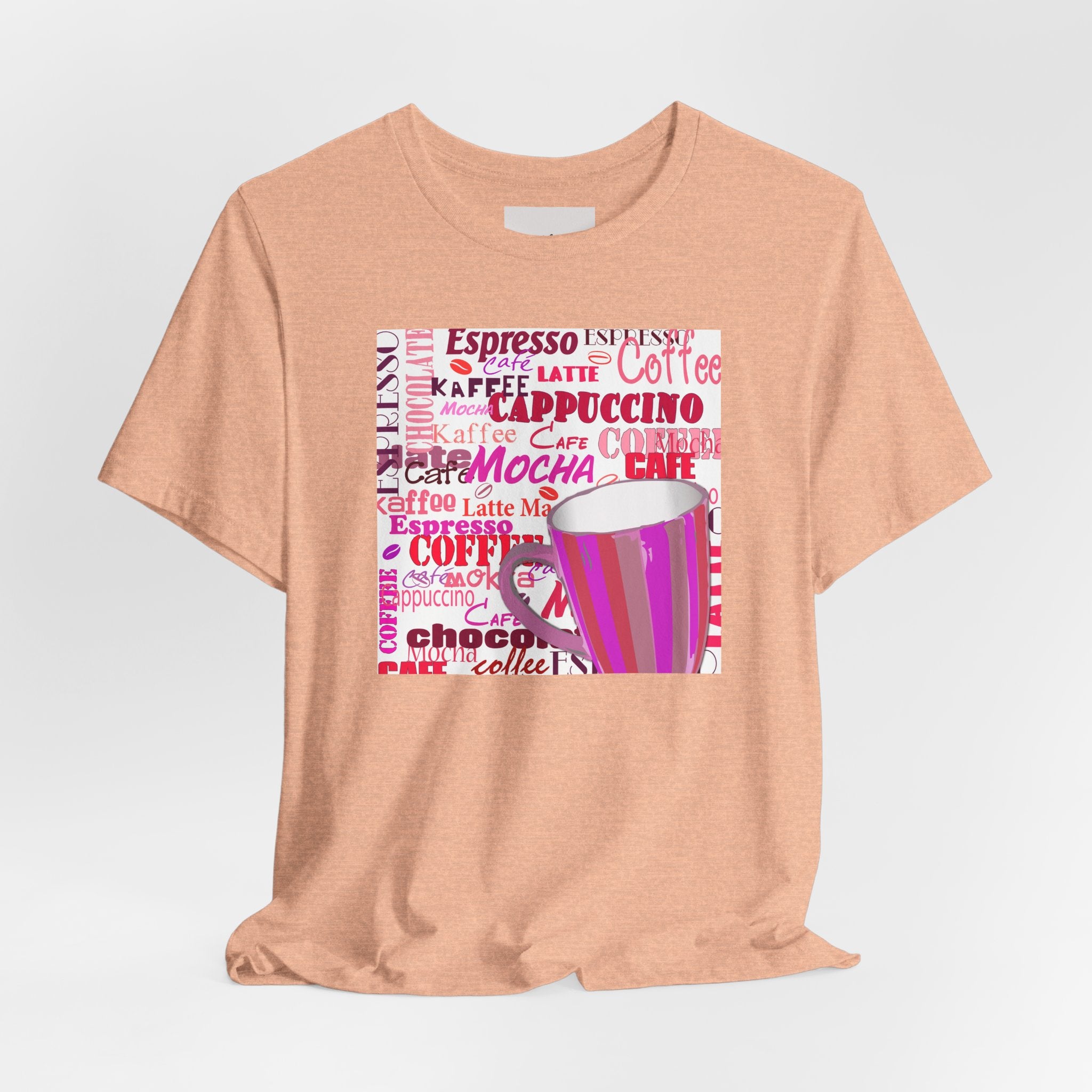 Coffee Words Graphic Tee — Pink Latte Mocha Cup Shirt