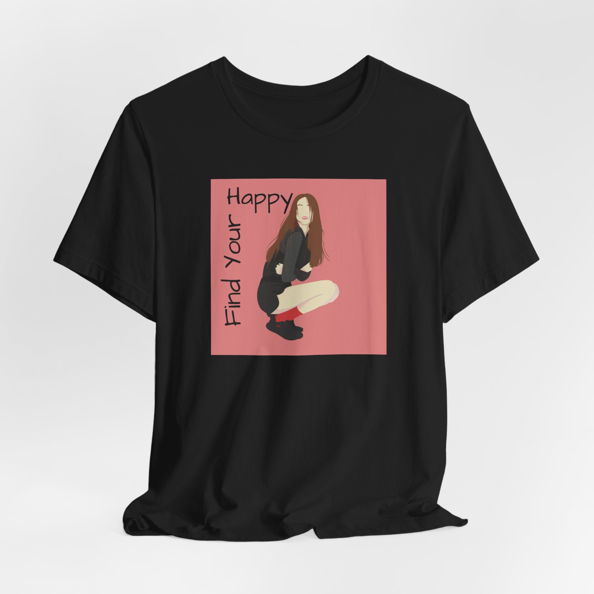 Find Your Happy Tee — Positive Graphic T‑Shirt with Illustrated Girl