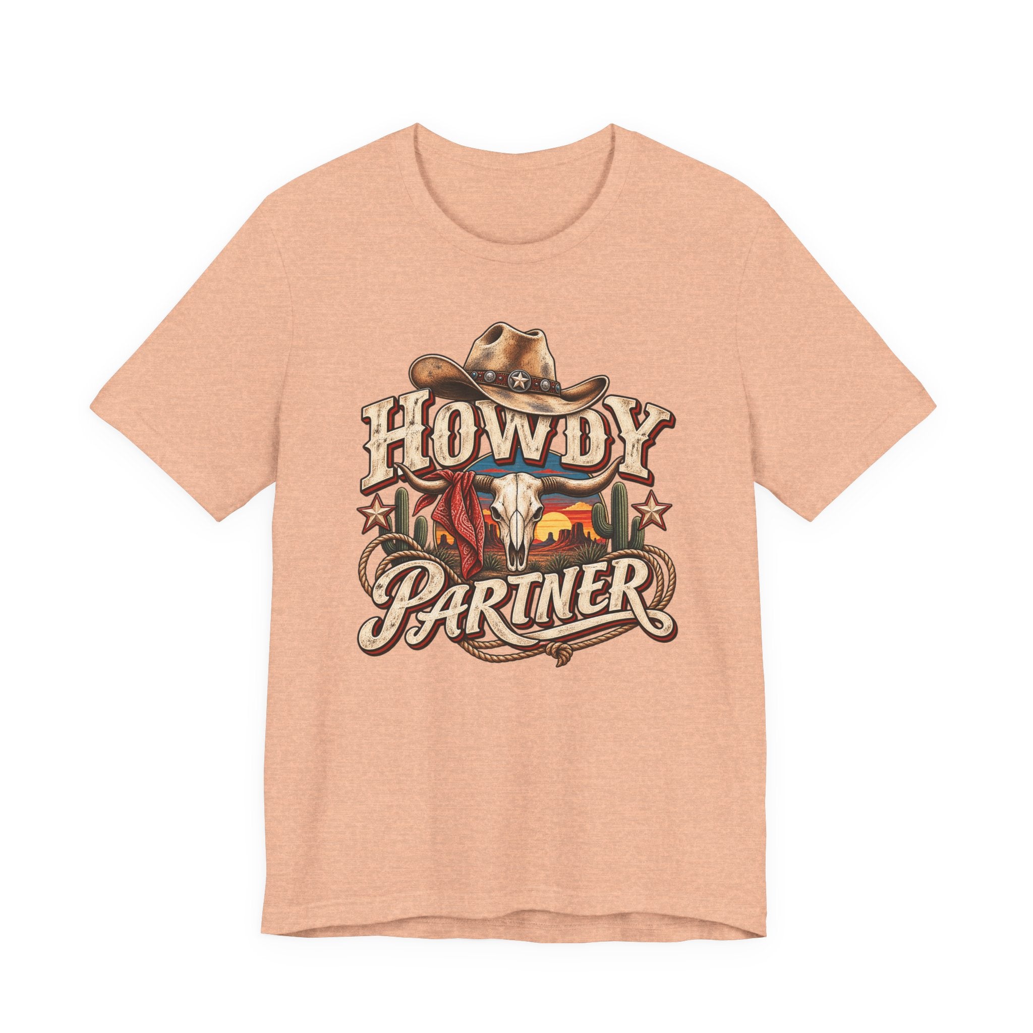 Howdy Partner Cowboy T‑Shirt - Western Skull & Sunset Graphic Tee