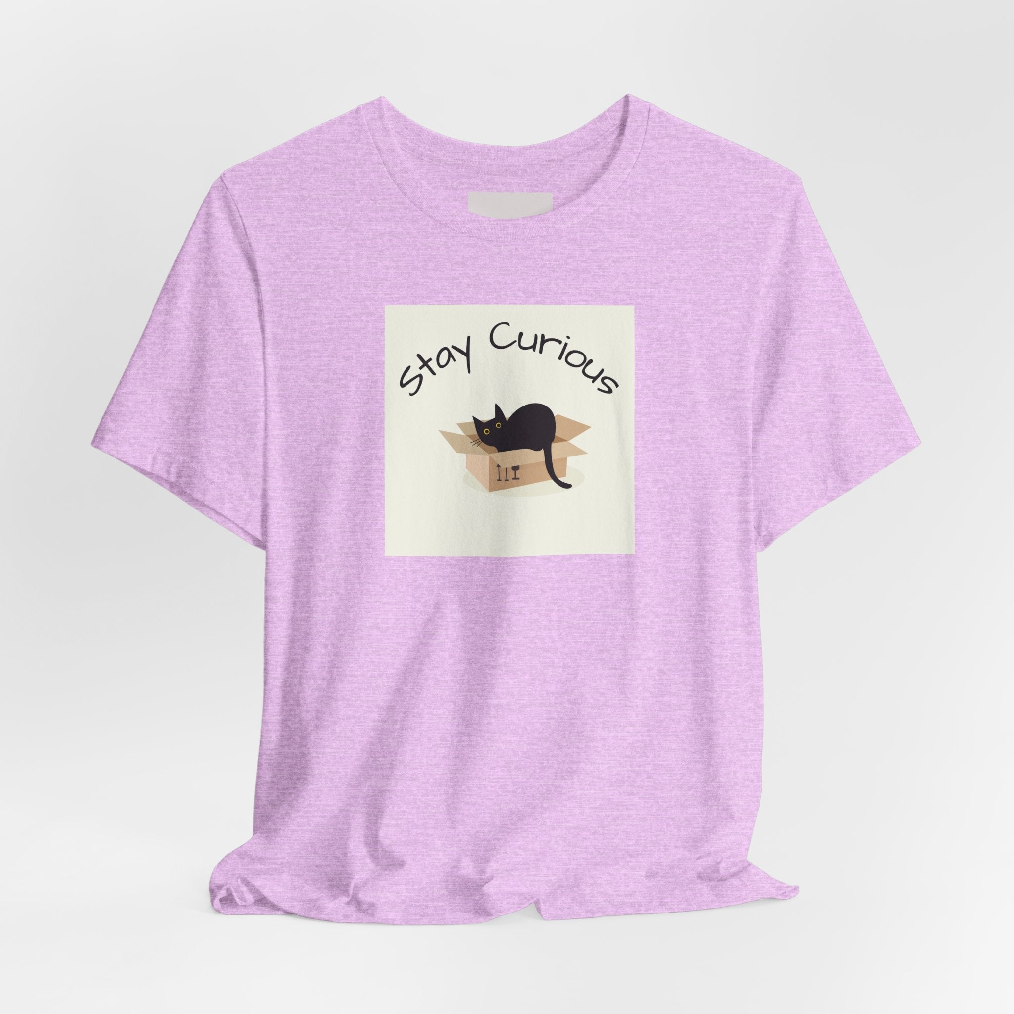 Stay Curious Cat T-Shirt — Cute Black Cat in Box Graphic Tee