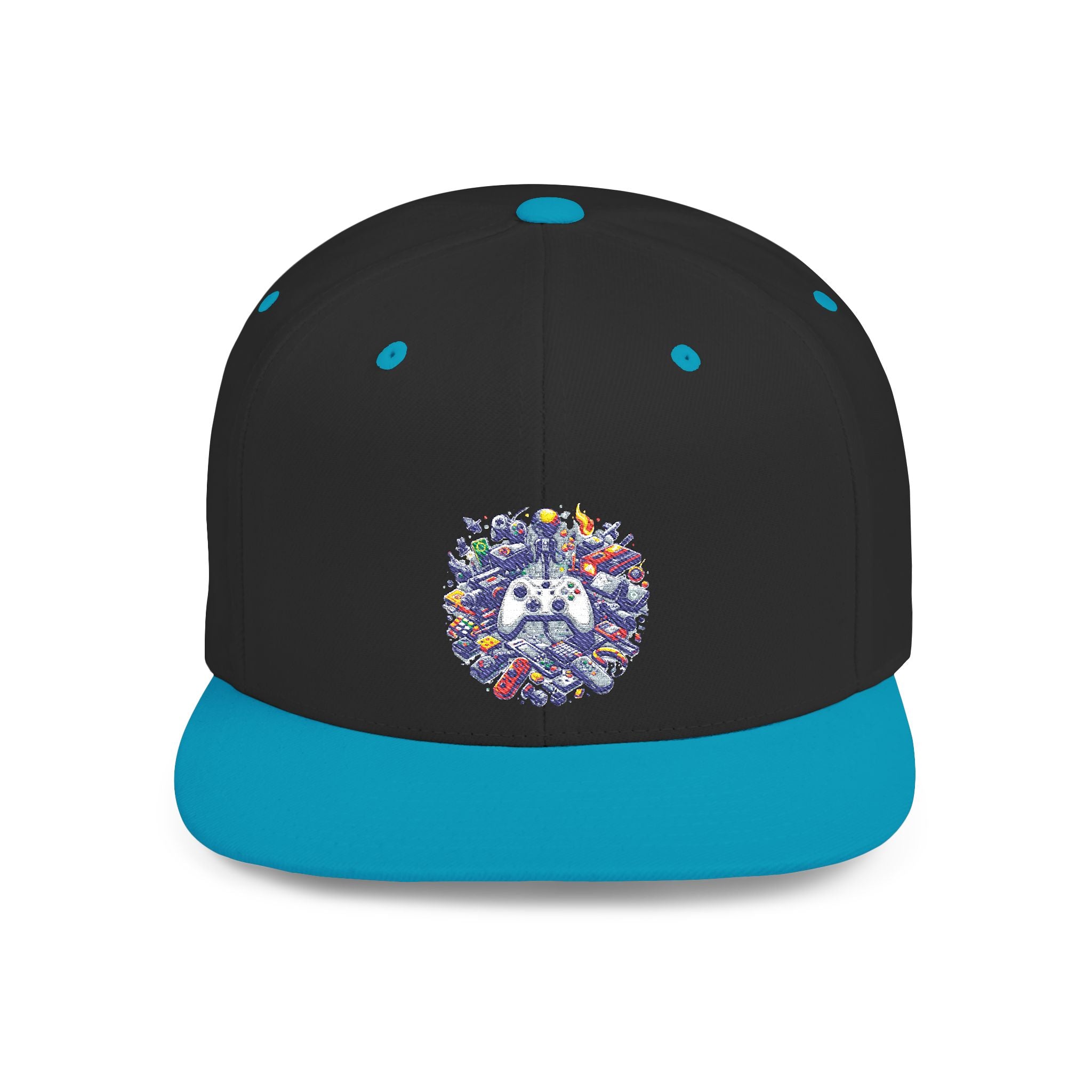 Minimalist Embroidered Flat Bill Snapback — Vintage Streetwear Cap (Abstract Gamer)