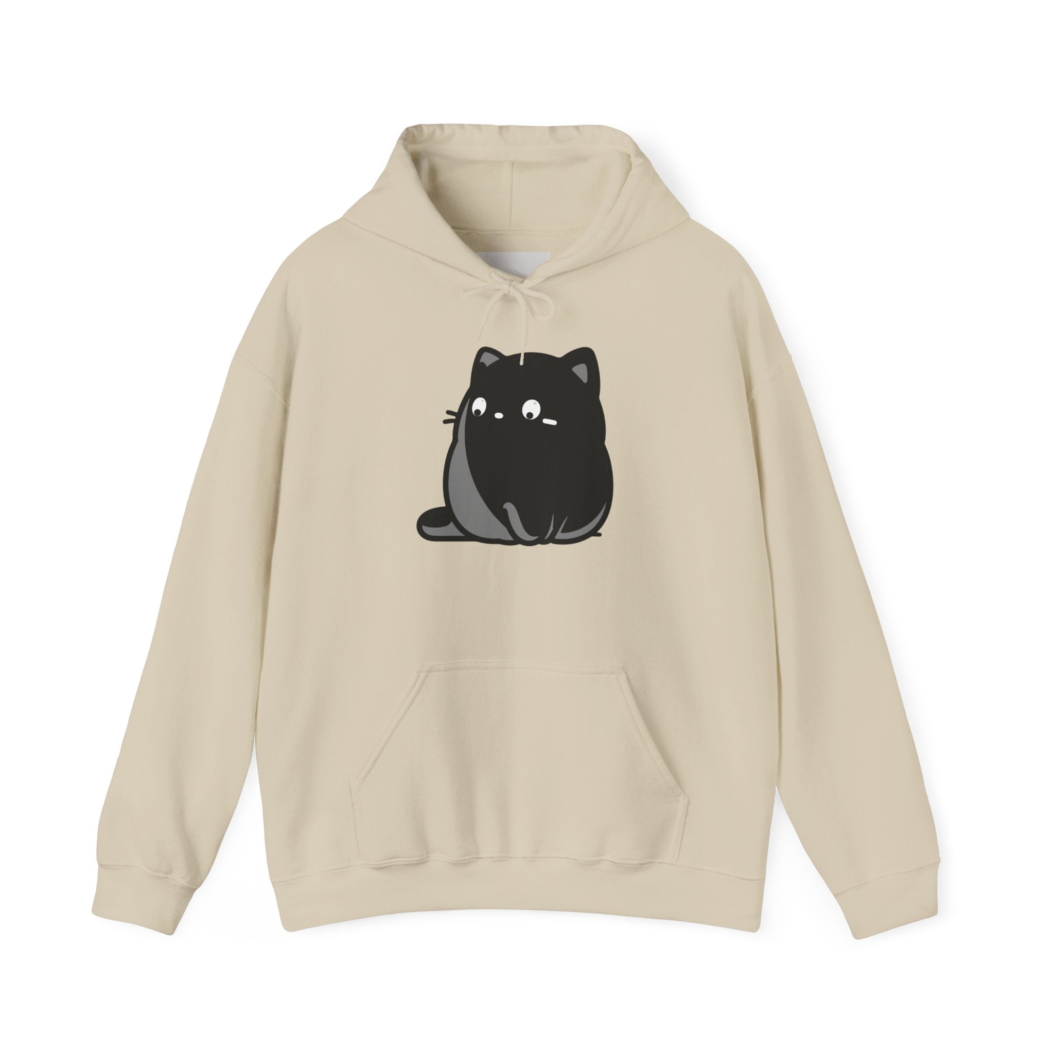 Cute Black Cat Hoodie – Kawaii Chubby Cat Graphic Sweatshirt