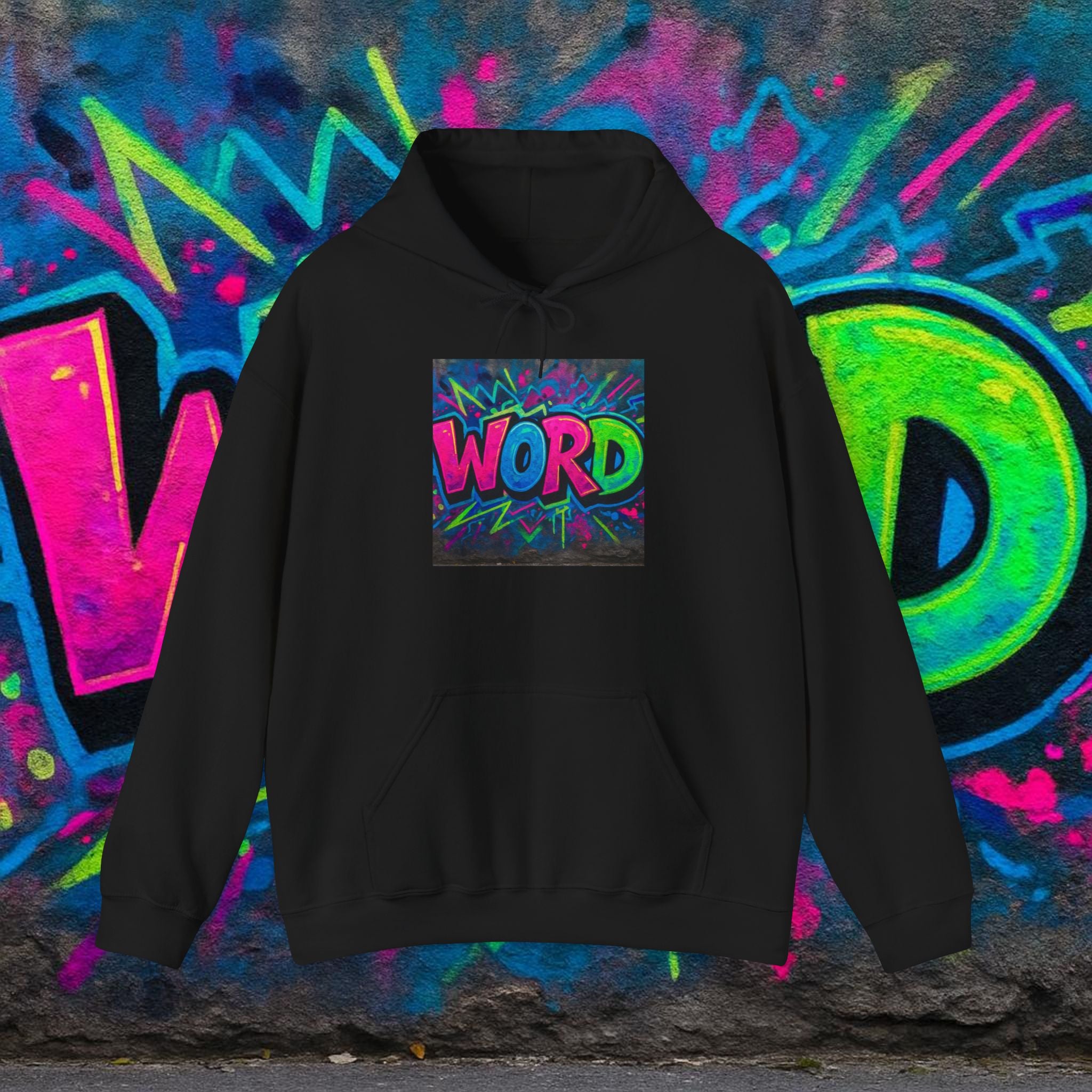 Graffiti 'WORD' Hoodie — Neon Street Art Pullover