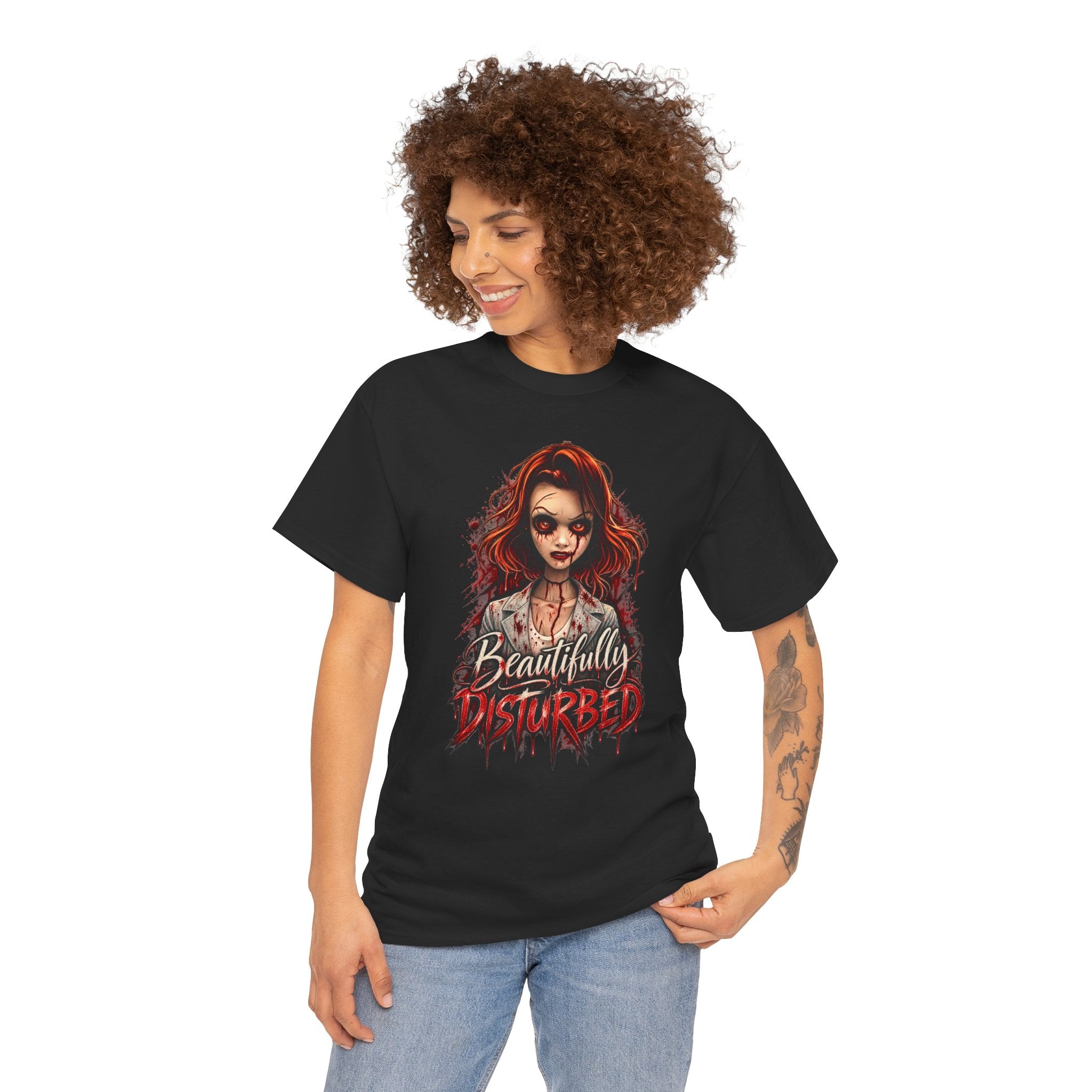 T-Shirt — "Beautifully Disturbed" Gothic Doll Graphic Tee