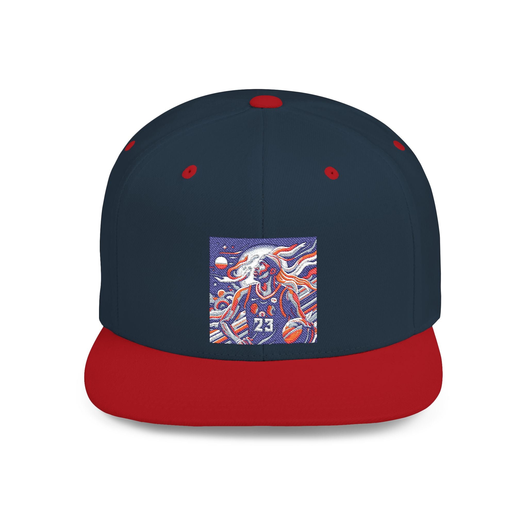 Snapback Hat — Retro Cosmic Basketball Graphic Flat Bill Cap