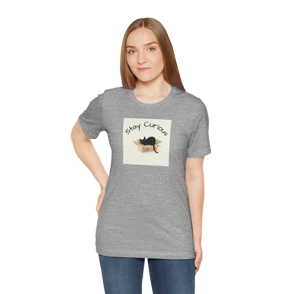 Stay Curious Cat T-Shirt — Cute Black Cat in Box Graphic Tee