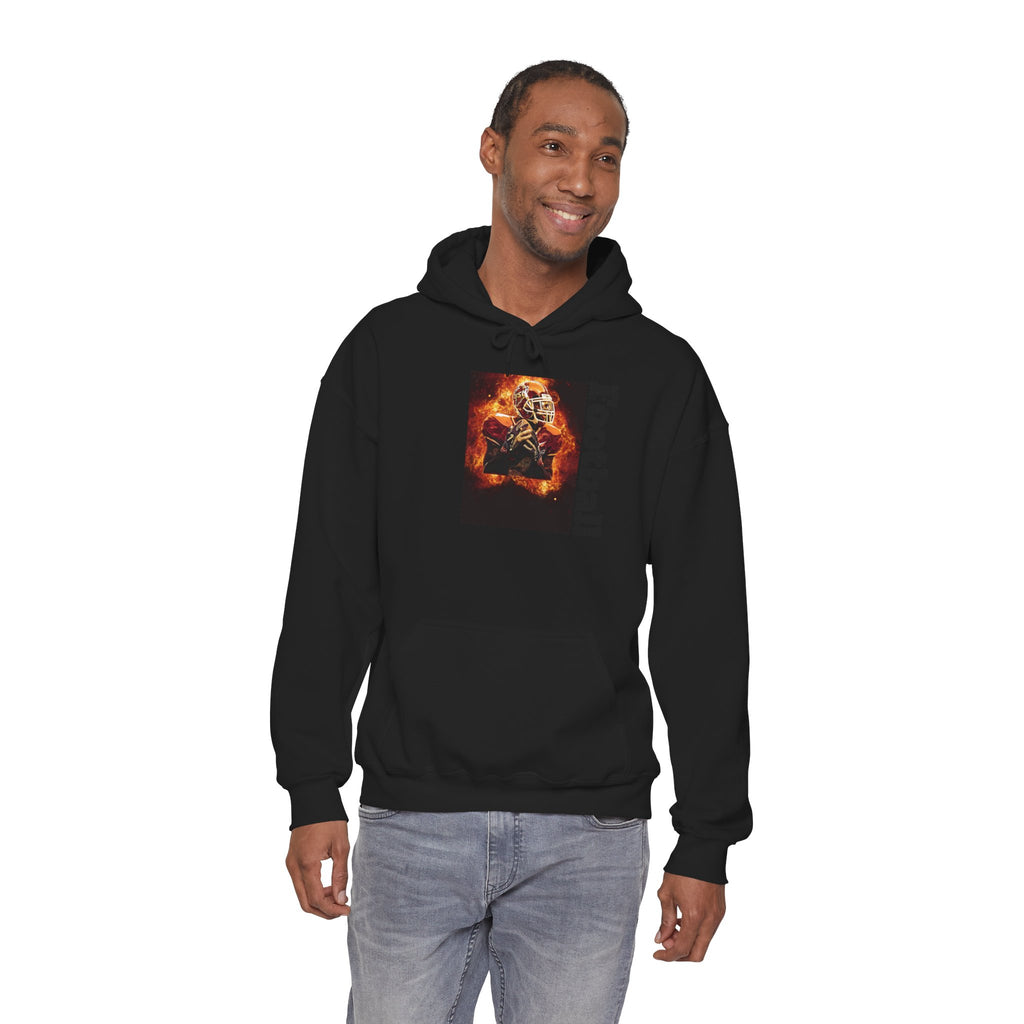 Football Flames Hoodie — Fiery Helmet Graphic Hooded Sweatshirt