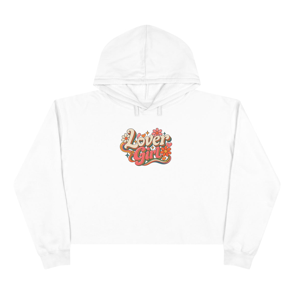 Lover Girl Crop Hoodie — Retro Floral Hand-Lettered Pullover