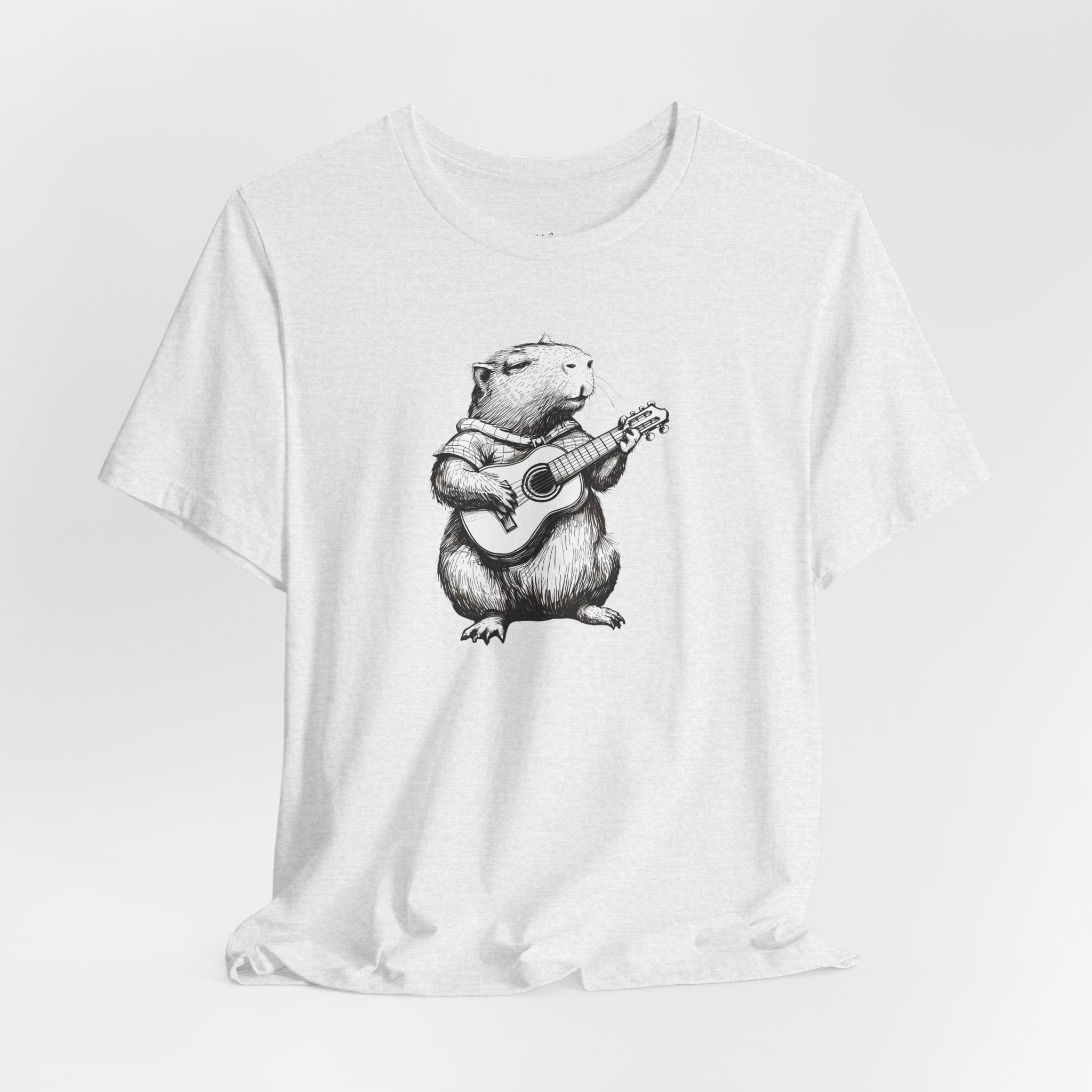 Guitar Playing Capybara Tee — Cute Acoustic Animal Graphic T-Shirt