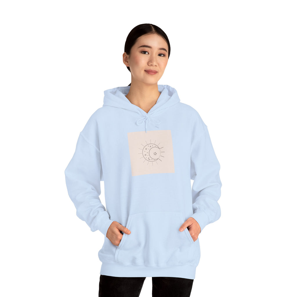Celestial Moon & Sun Hoodie — Minimal Boho Spiritual Graphic Sweatshirt