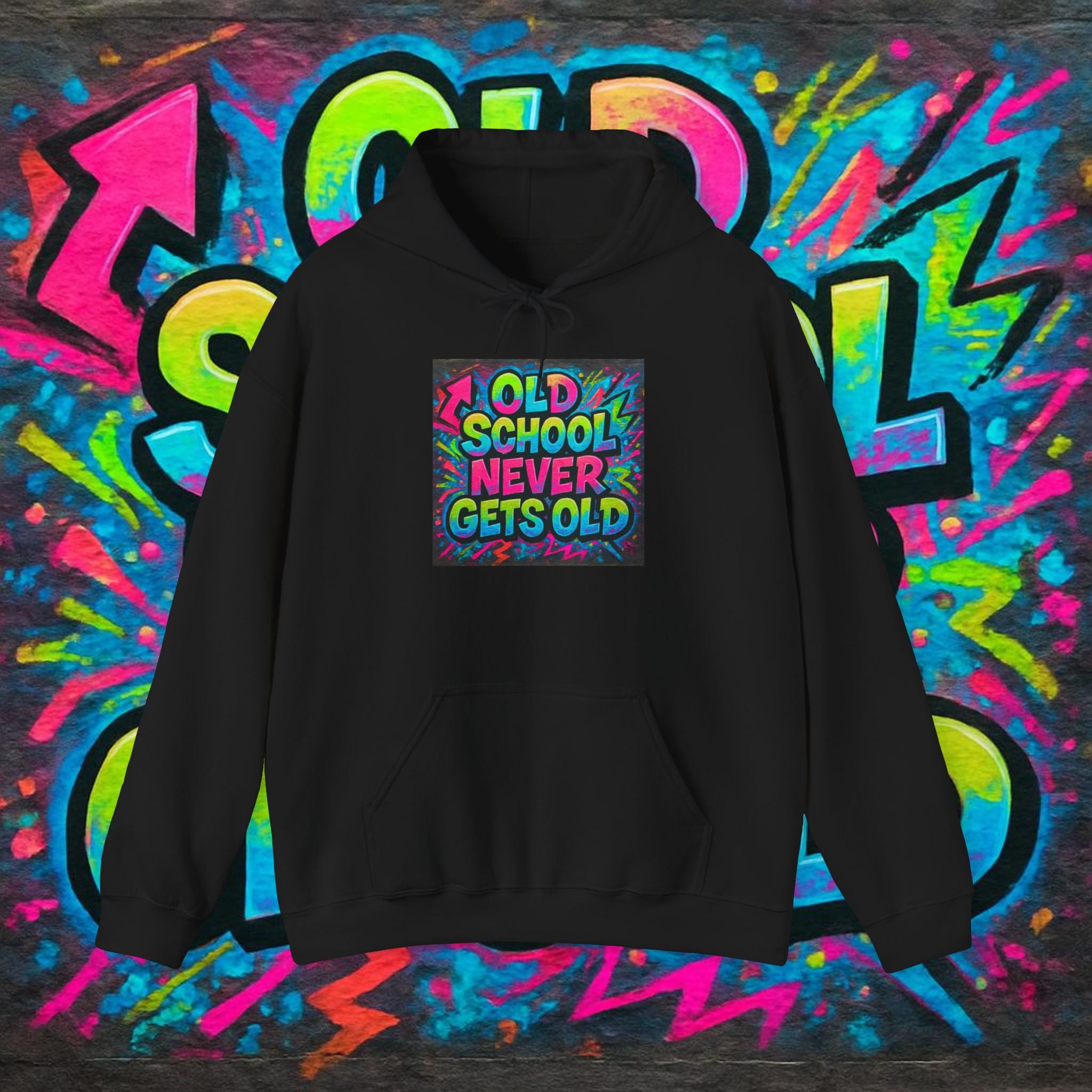 Old School Never Gets Old Hoodie - Retro Graffiti 90s Nostalgia Sweatshirt